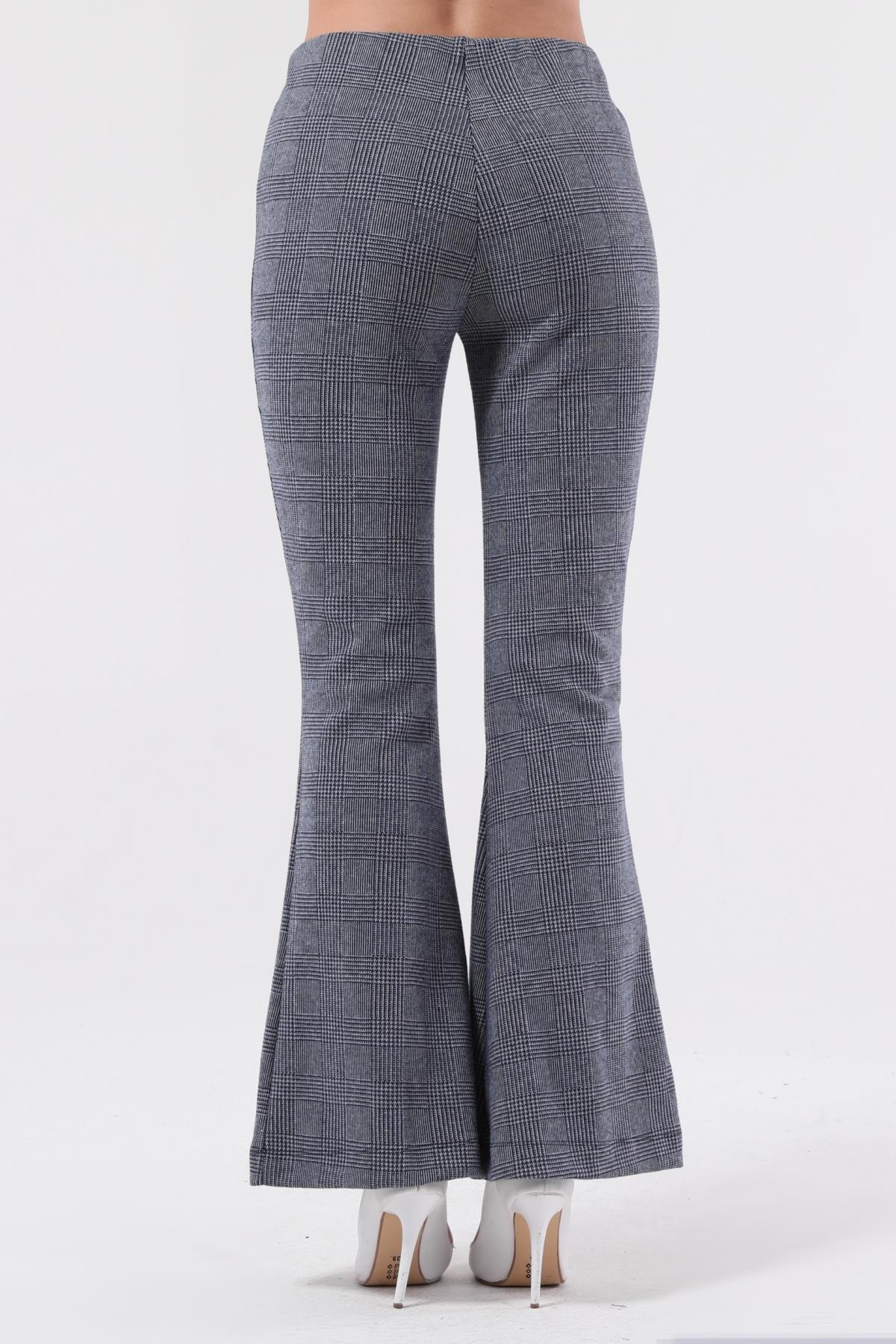 SEZER AKTAŞ MAVİ EKOSELİ İSPANYOL PAÇA PANTOLON