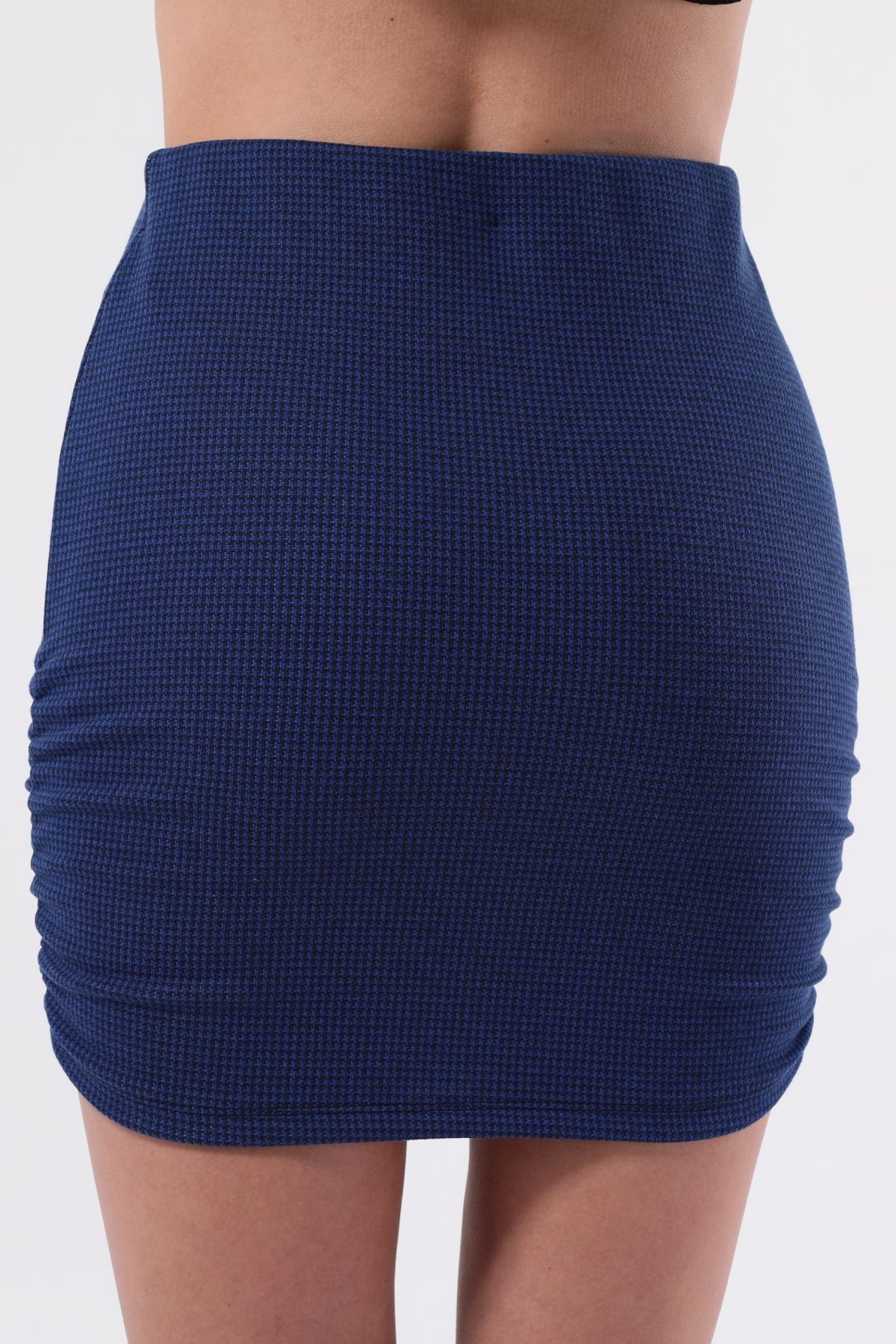 SEZER AKTAŞ MAVİ KAZAYAĞI YANI BÜZGÜLÜ MİNİ ETEK