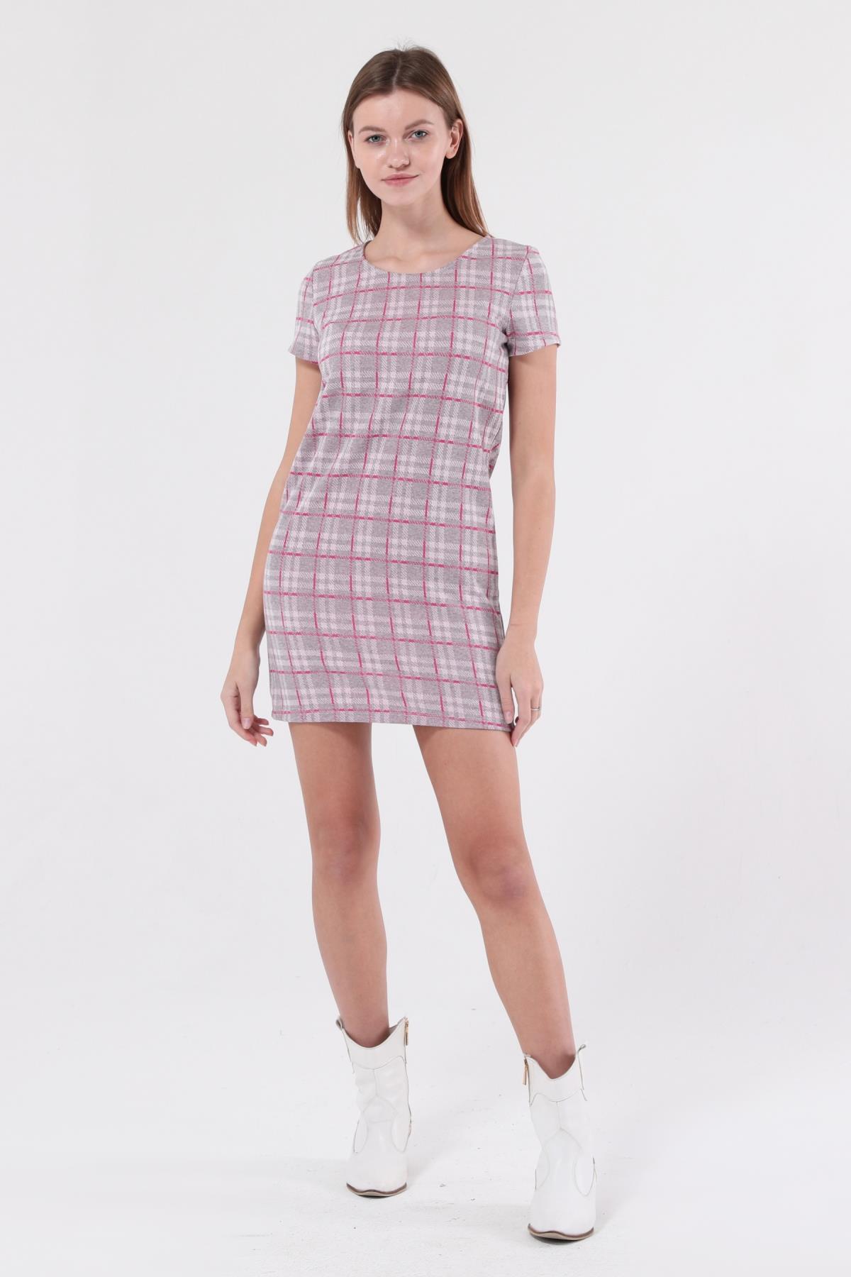 SEZER AKTAŞ PEMBE EKOSELİ MİNİ ELBİSE