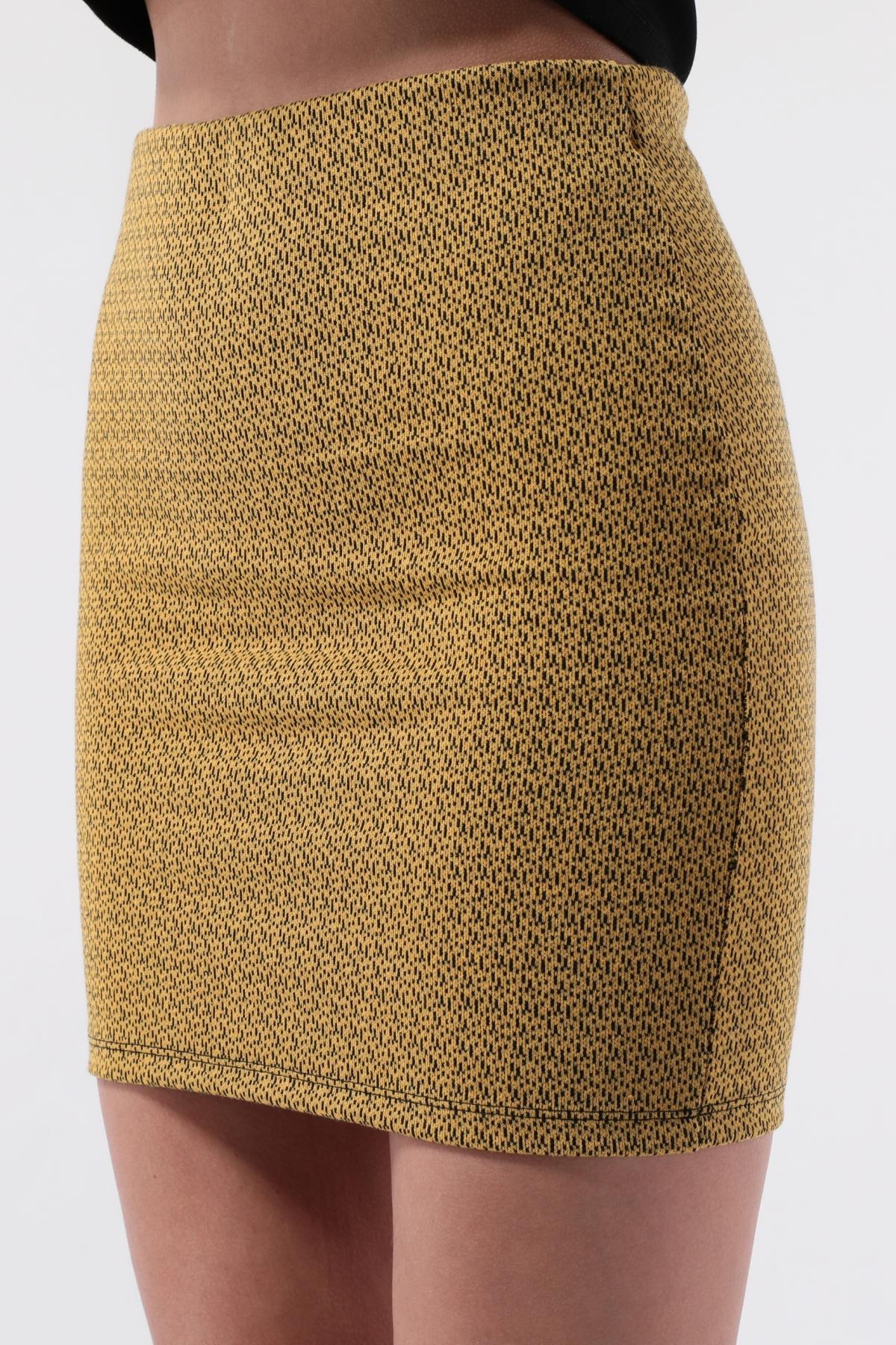SEZER AKTAŞ SARI KARELİ DAR MİNİ ETEK