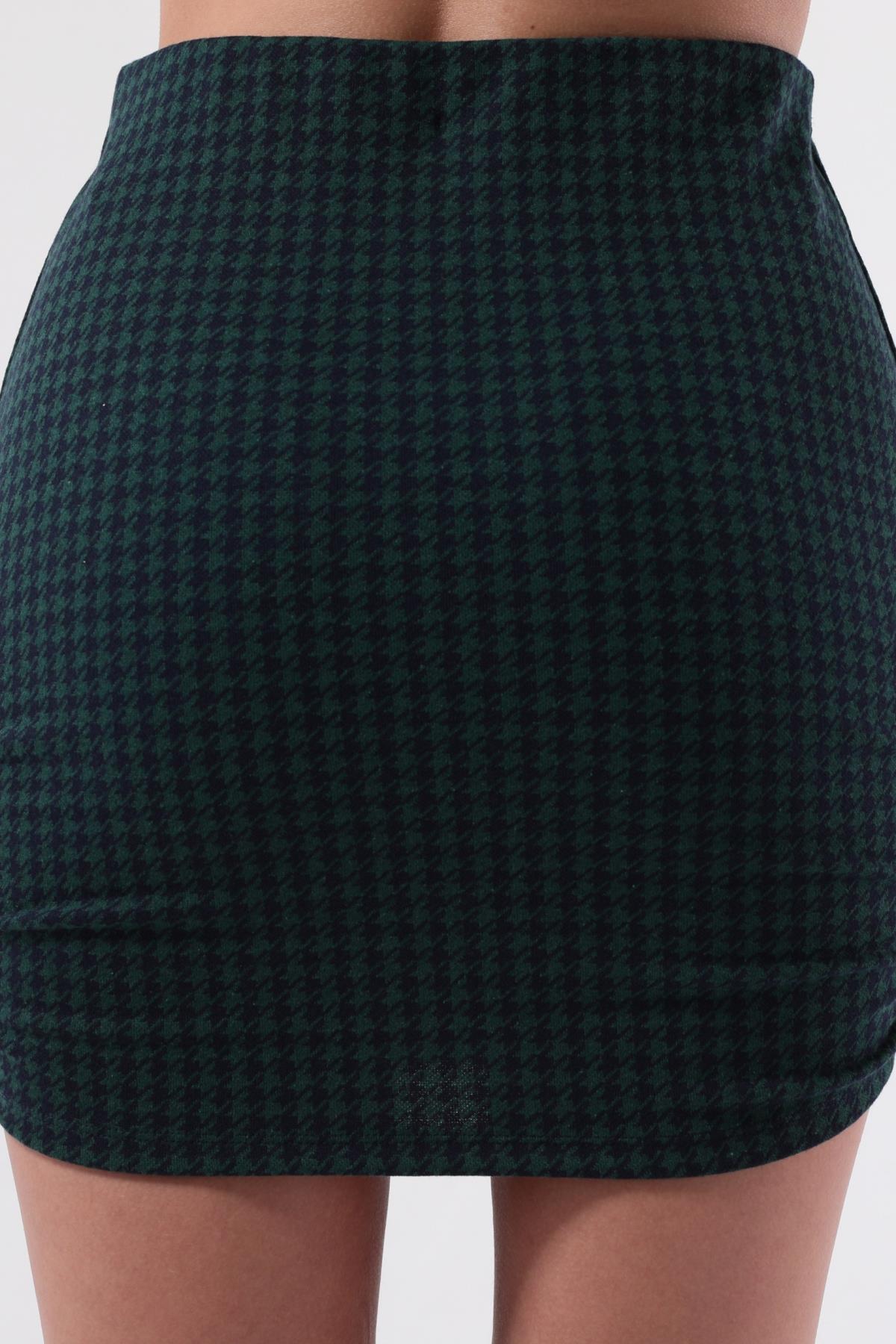 SEZER AKTAŞ YANI BÜZGÜLÜ YEŞİL KAZAYAĞI MİNİ ETEK