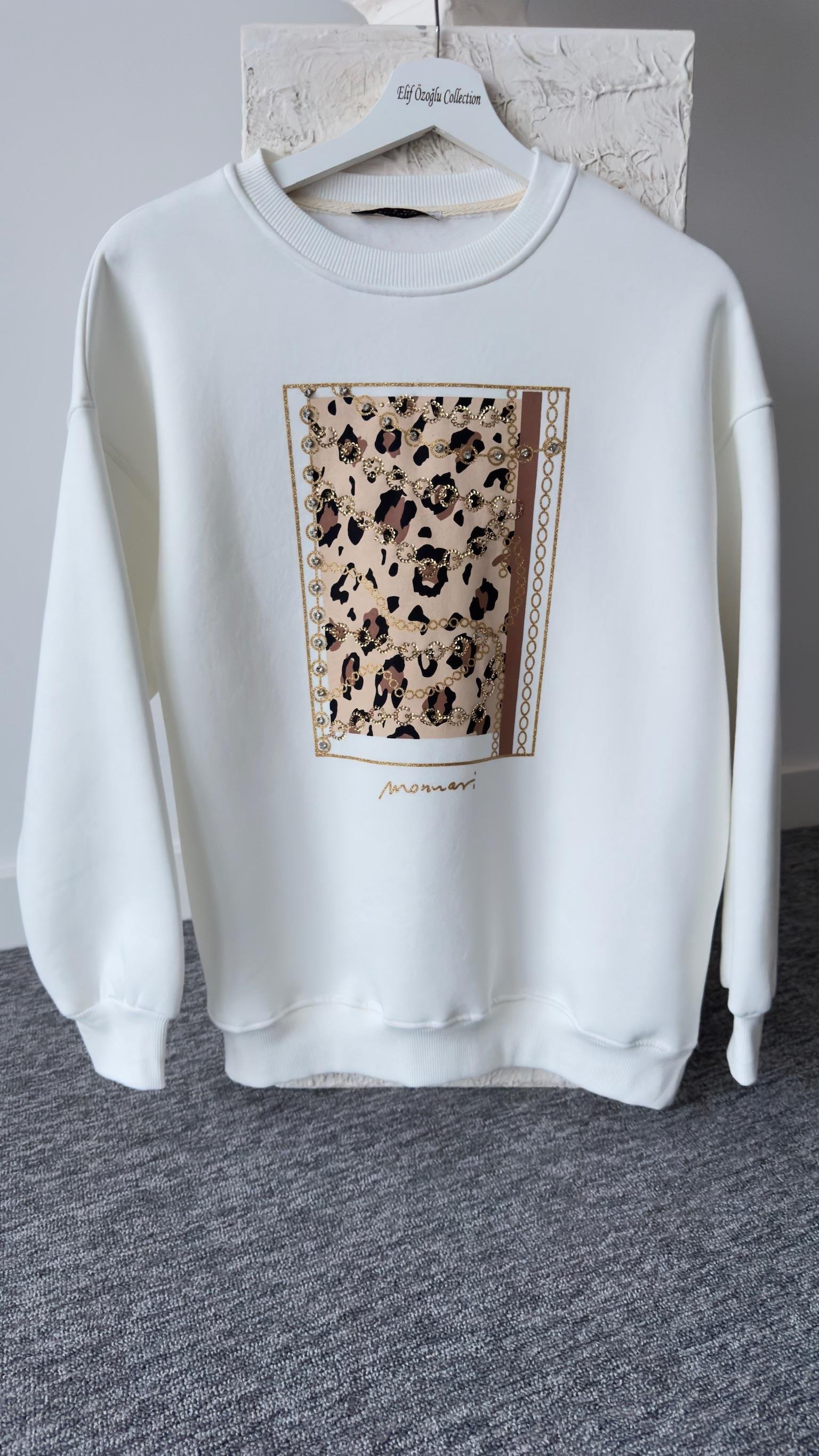 Ledon Leopar Baskı Beyaz Sweat