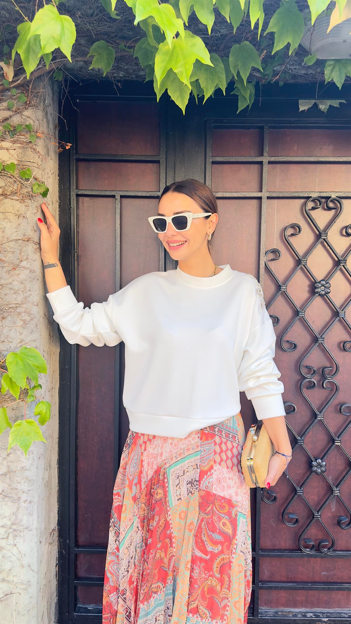 Omuz Detay Orj Model Beyaz Sweat