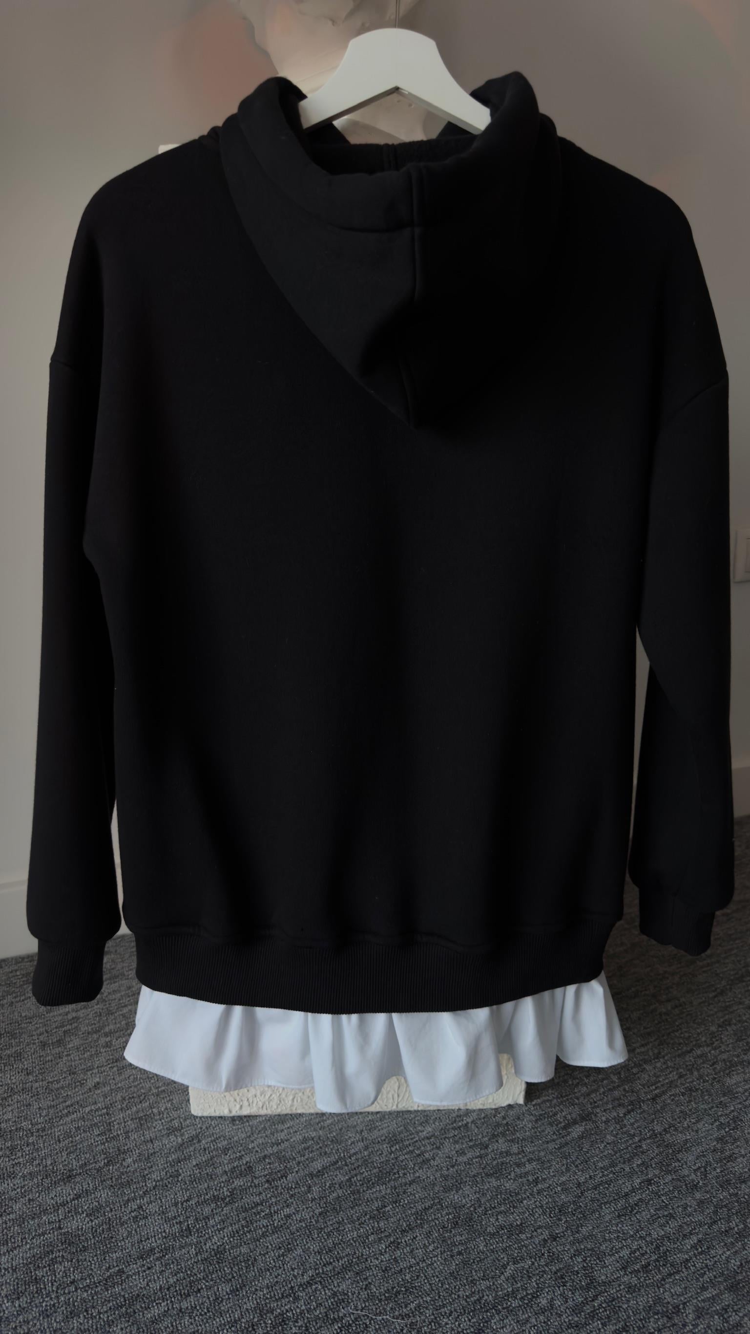 Altı Poplin Detay Yanlar Fermuarlı Siyah Sweat
