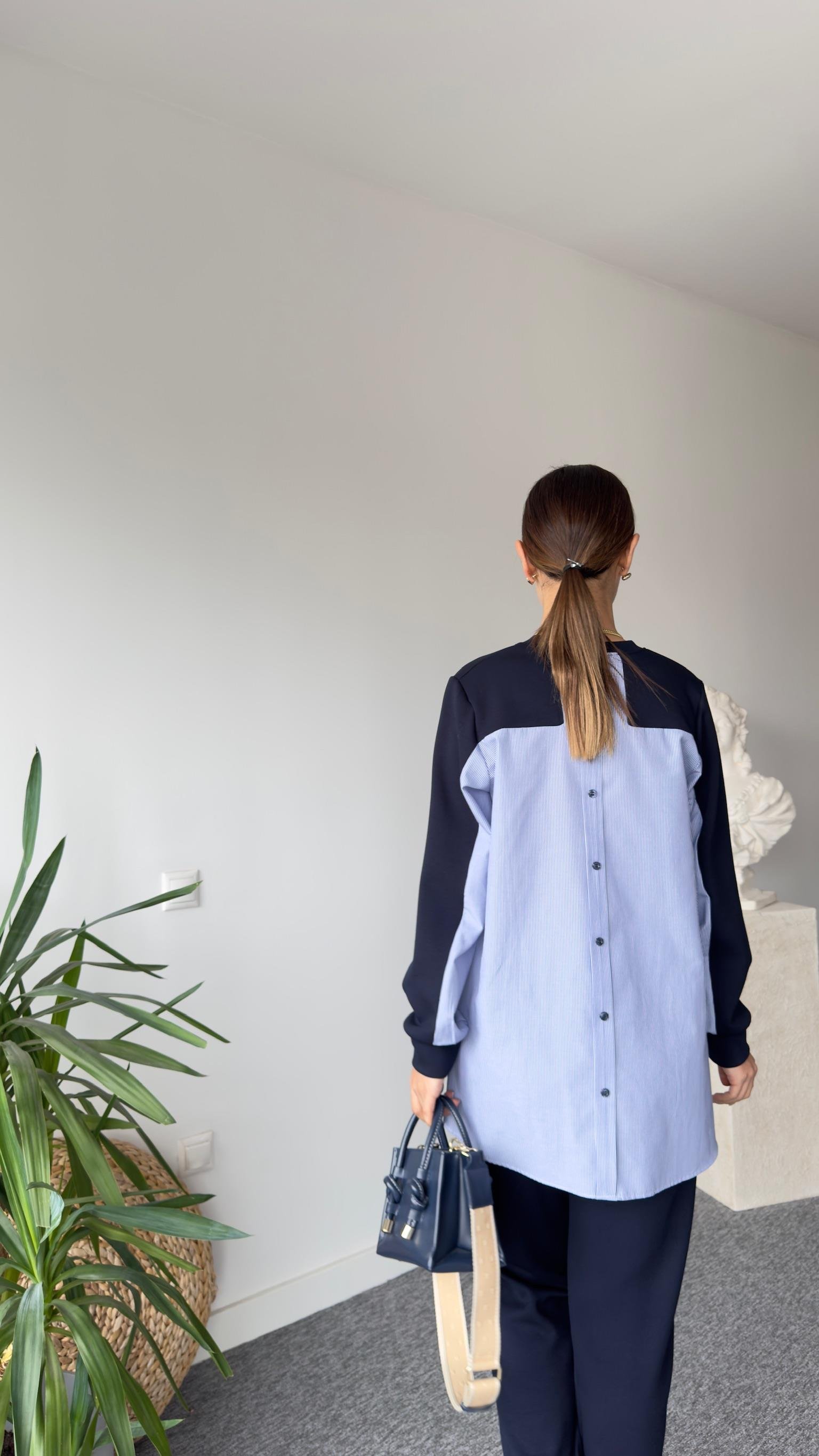 Sırt Poplin Detay Düğmeli Modal Sweat