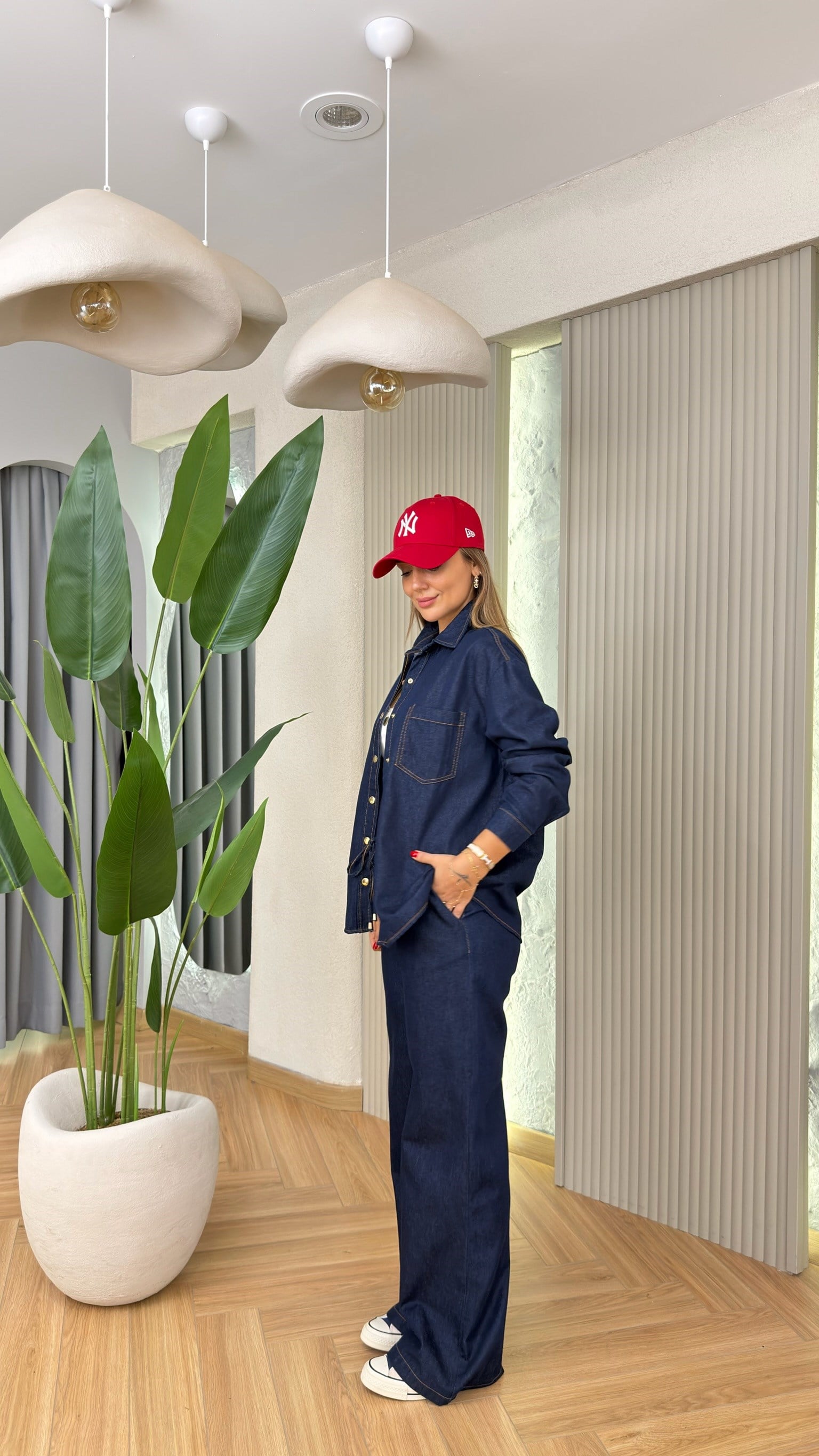 Lacivert Lesola Gold Detaylı Kot Takım
