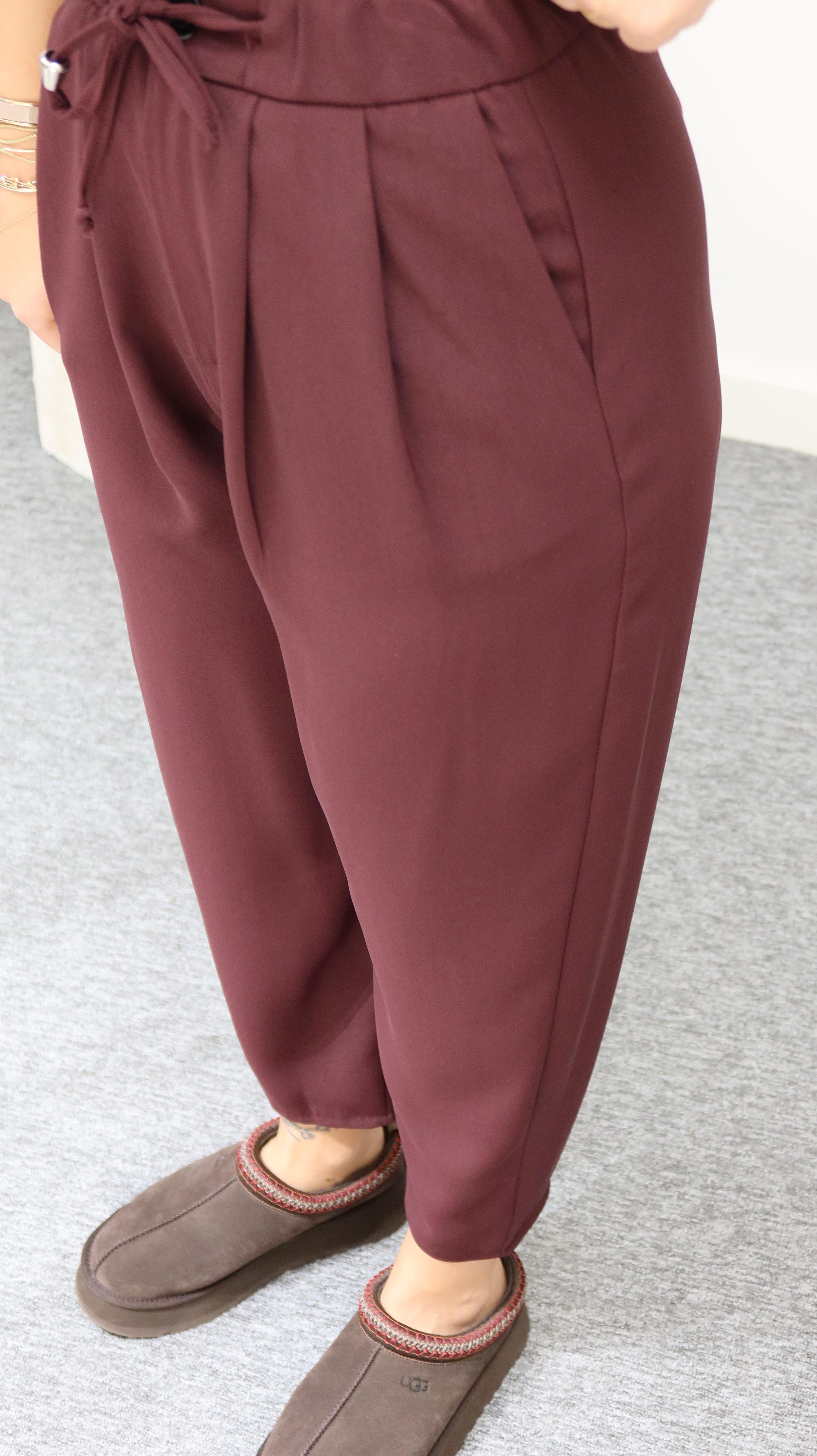 Bordo Lucka Pileli Şalvar Model Pantolon