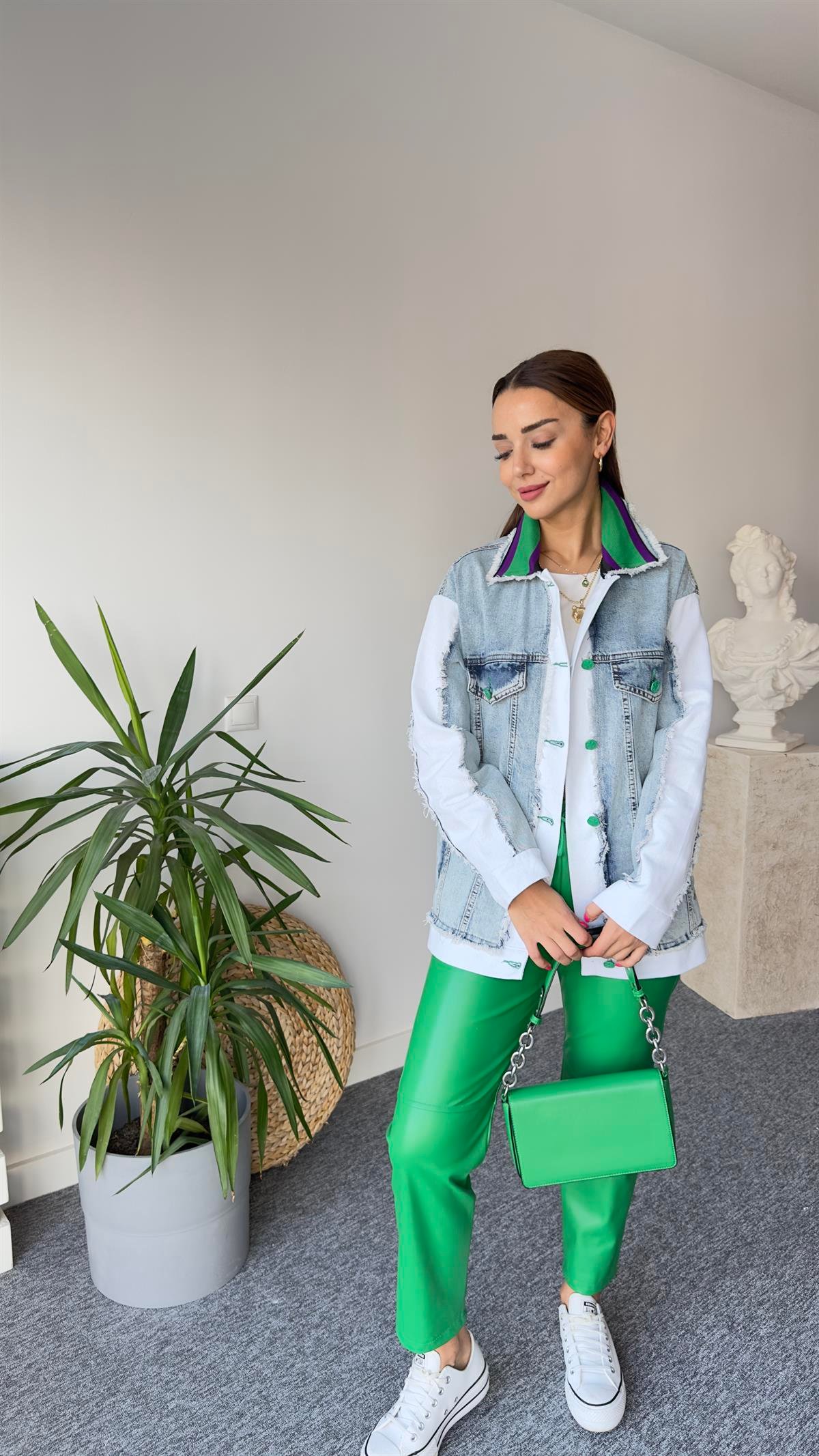 Yaka Ribanalı Denim Ceket
