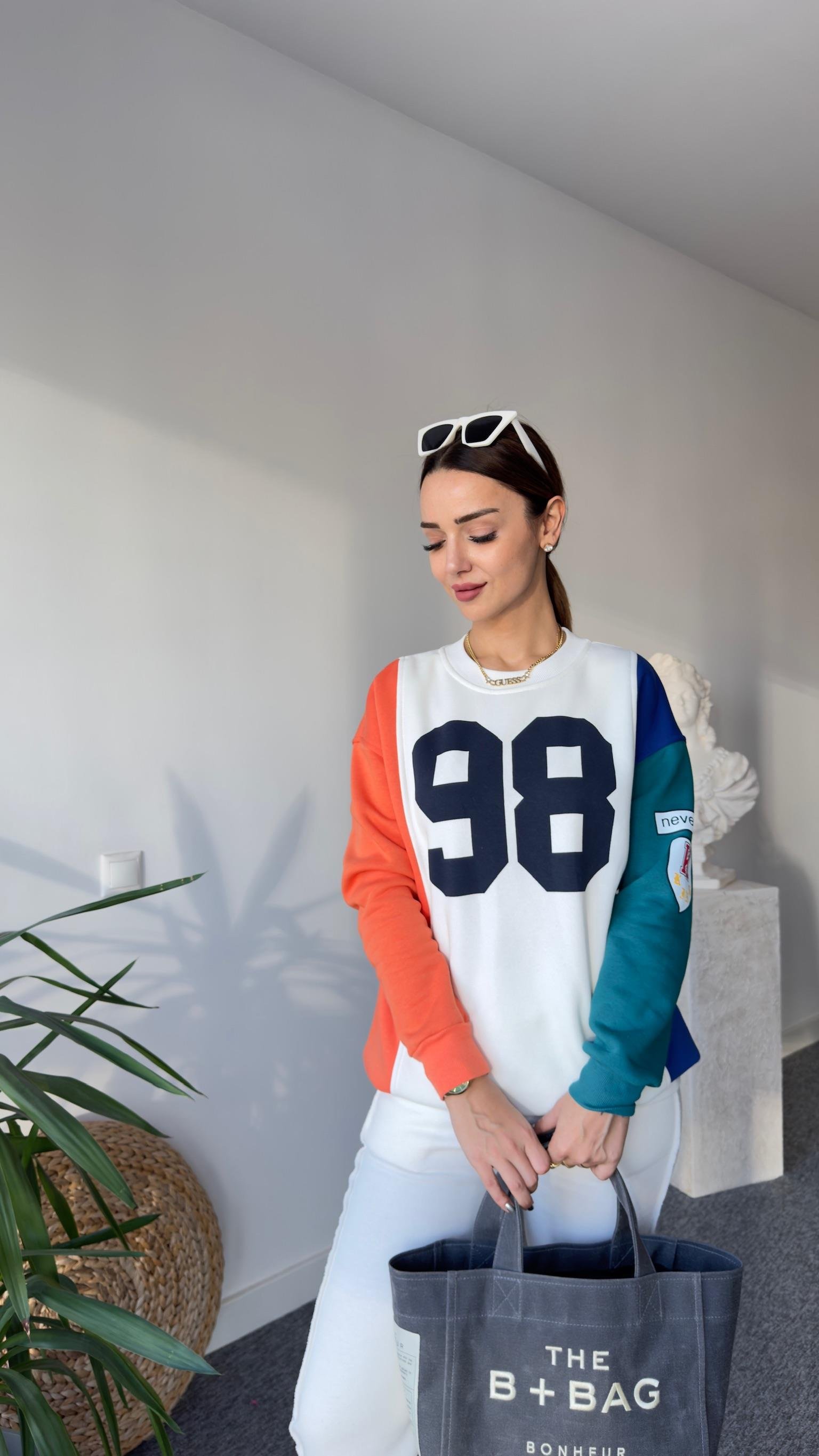 98 Baskılı Renkli Sweatshirt
