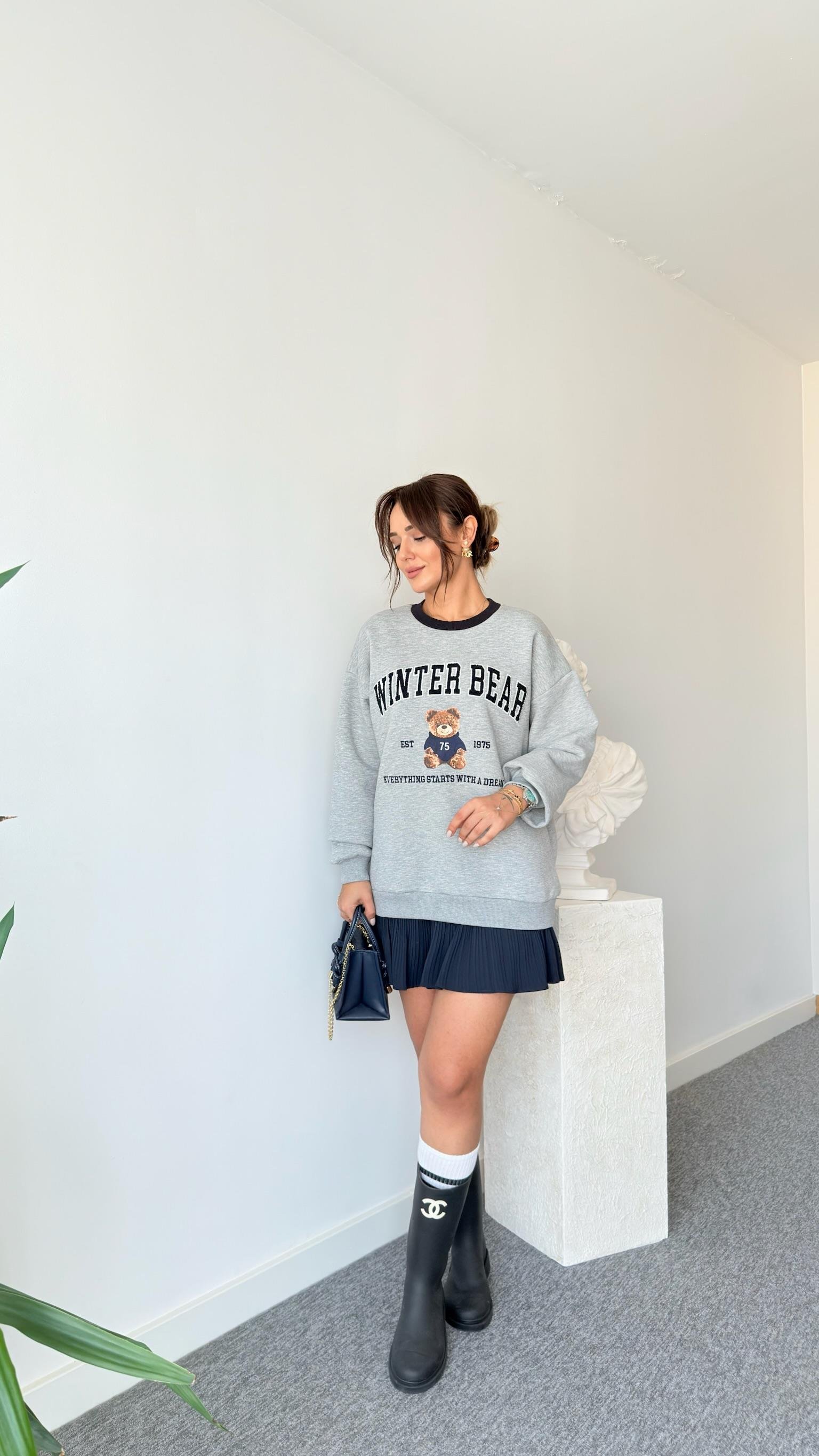 Rundo Ayıcık Detaylı Gri Sweatshirt