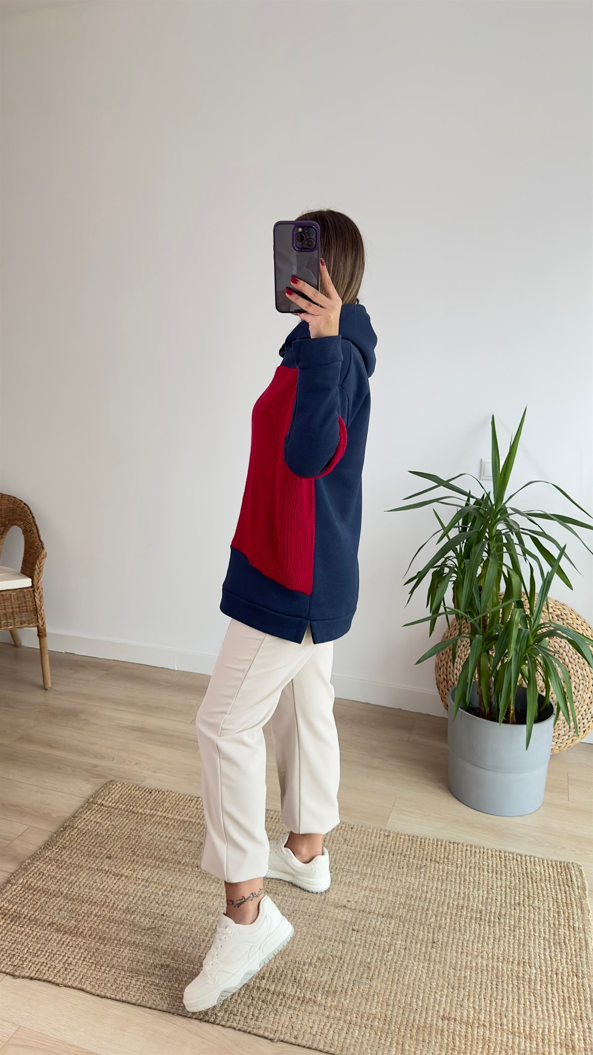 Triko Detaylı Lacivert Sweat