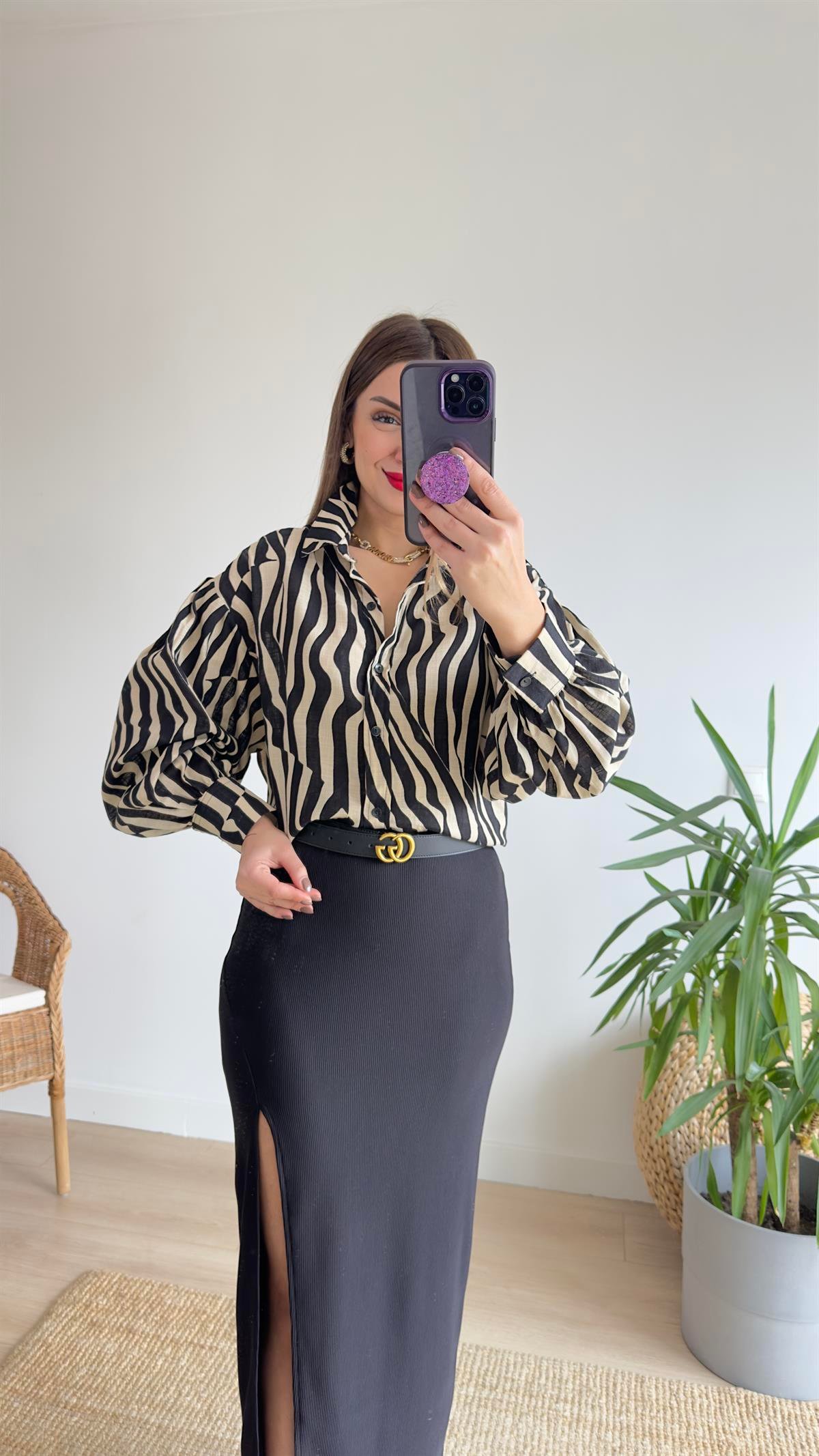 Kasira Zebra Desen Keten Gömlek