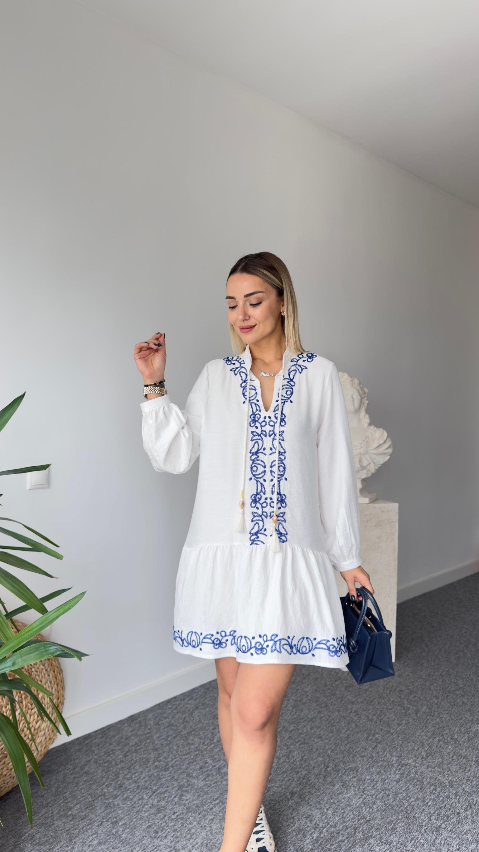 Cotte Nakışlı Zra Model Beyaz Elbise 