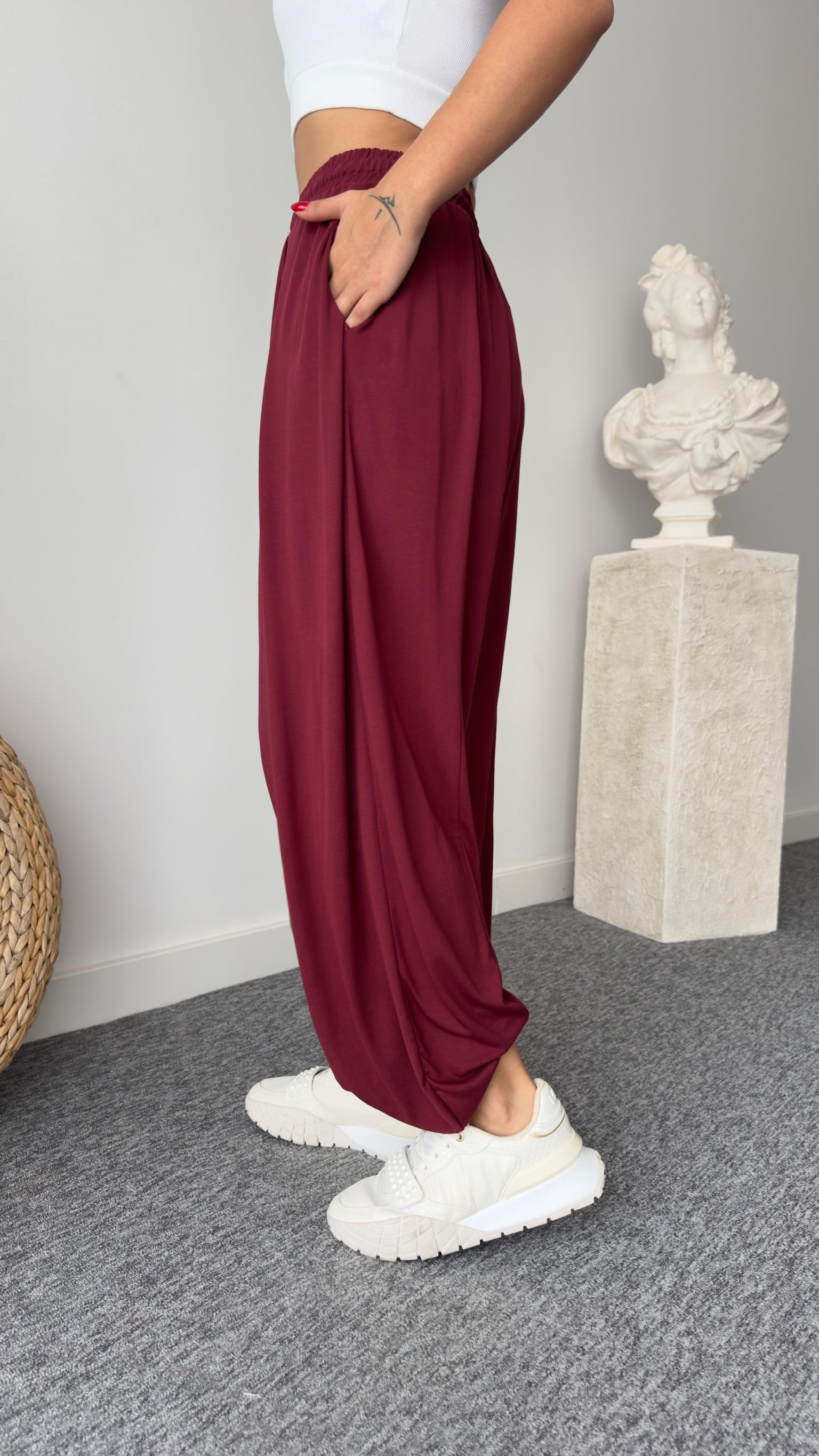 Bordo Pile Detaylı Oys Pantolon