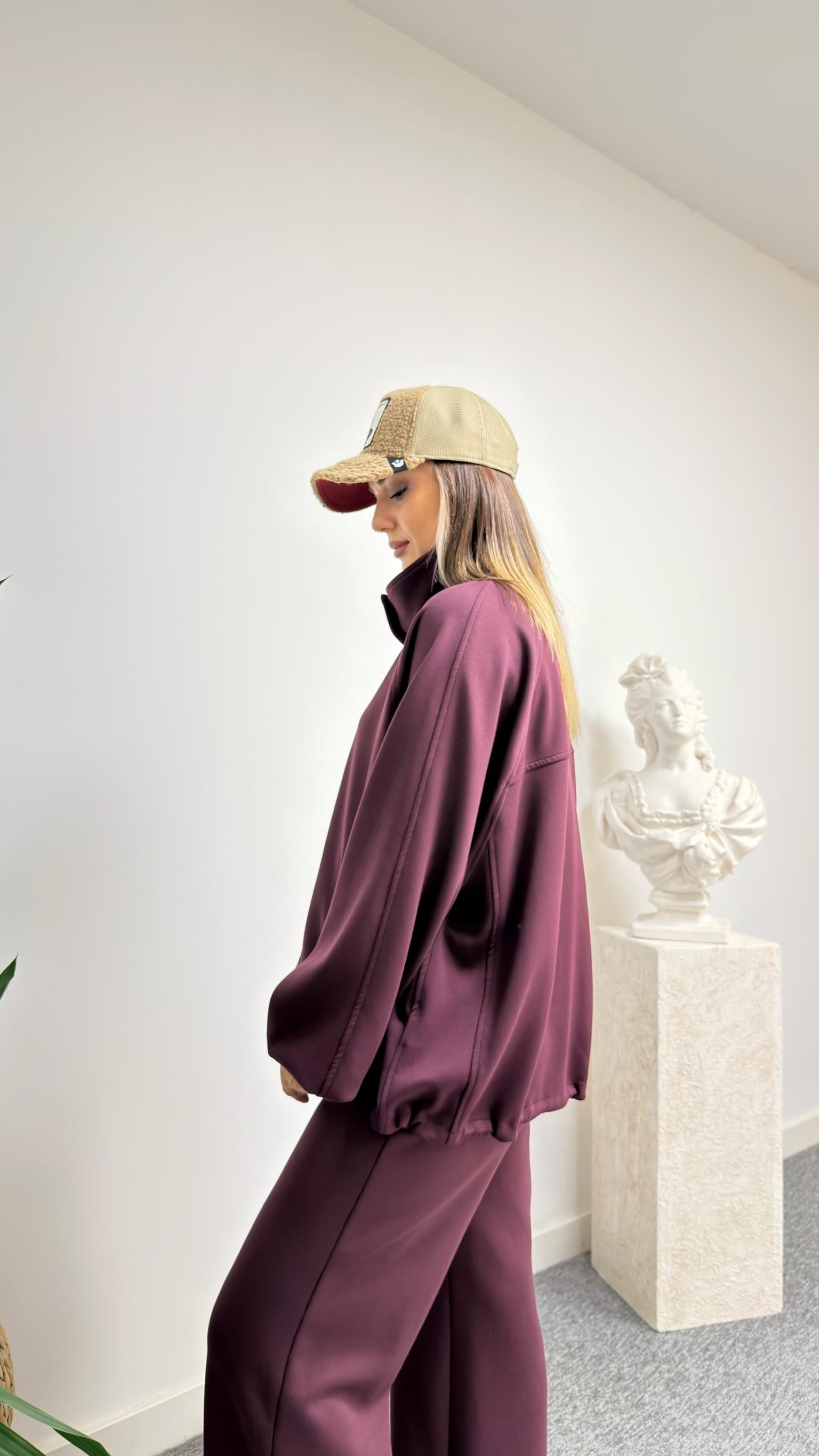 Bordo Sonya Ceket Pantolon Modal Takım