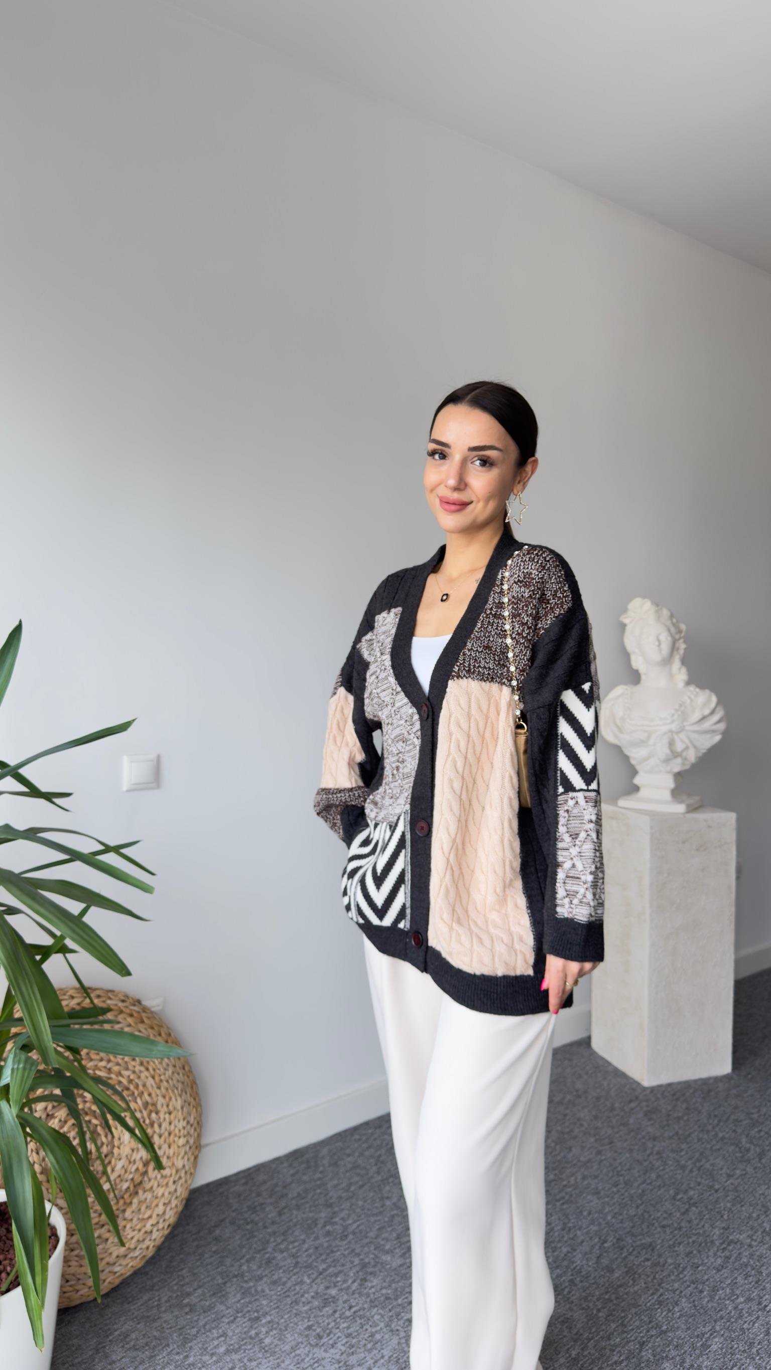 Patchwork Renk Geçişli Triko Hırka
