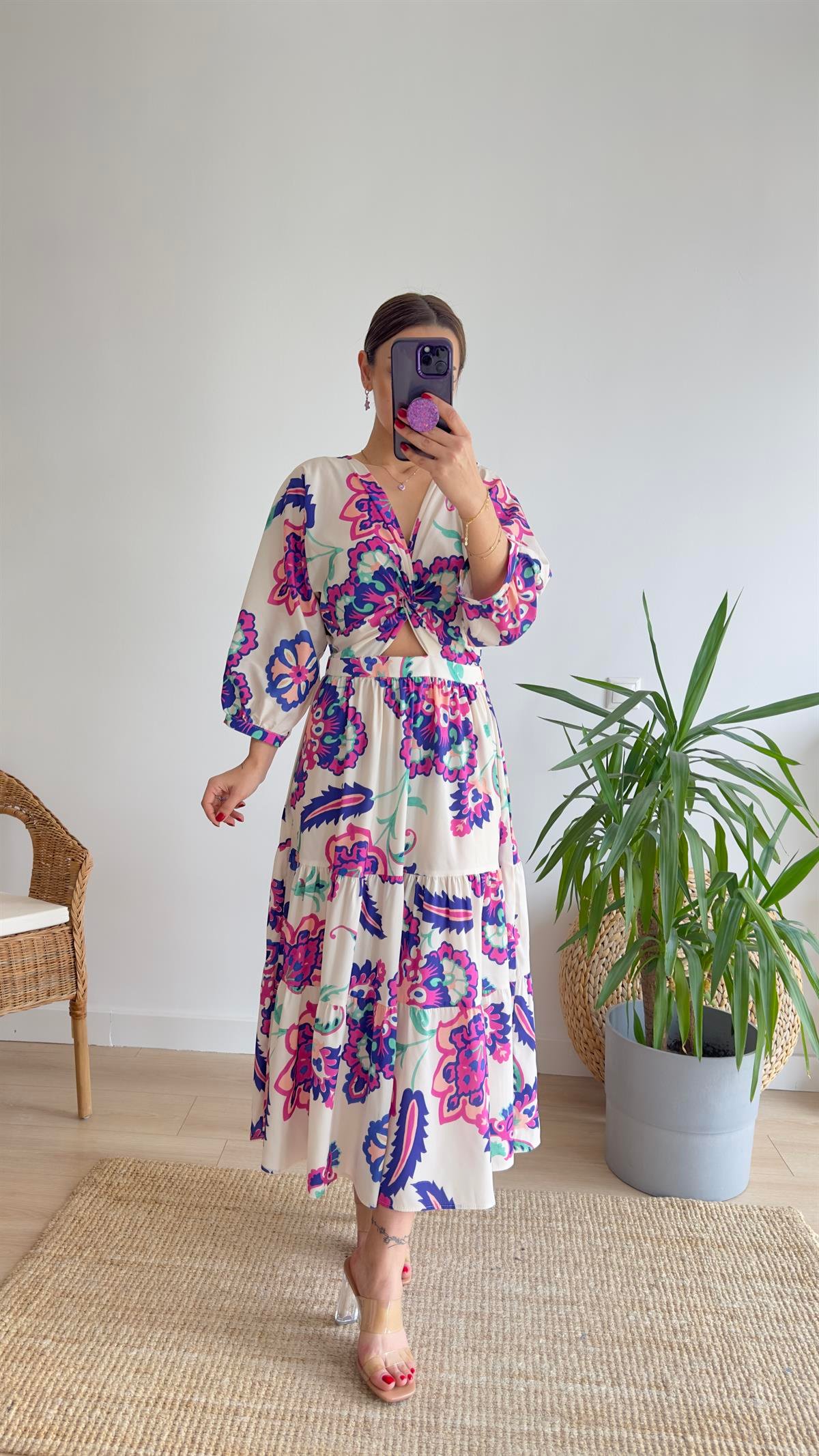Nota Zra Model Desenli Poplin Elbise