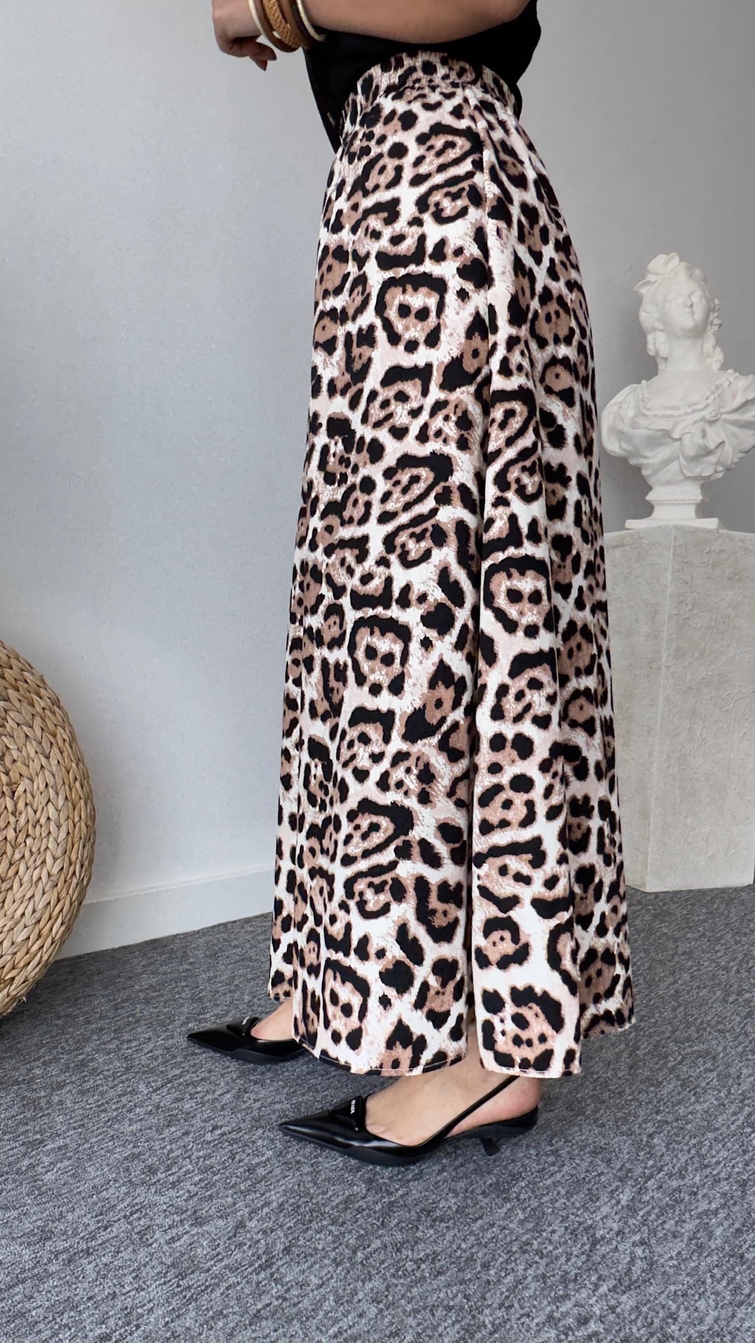 Leopar Desenli Poplin Etek