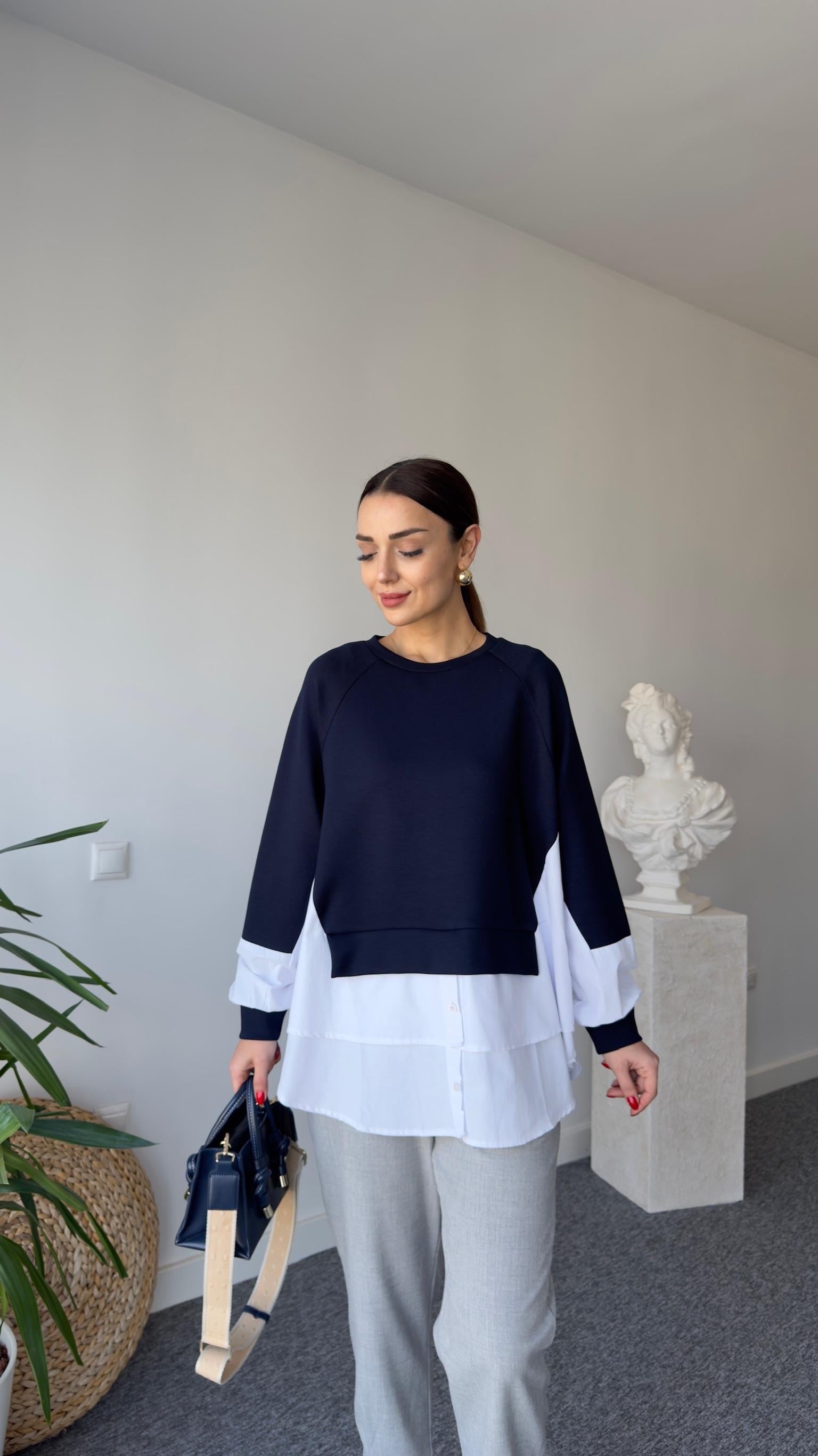 Lawa Gömlek Detaylı Lacivert Modal Sweat