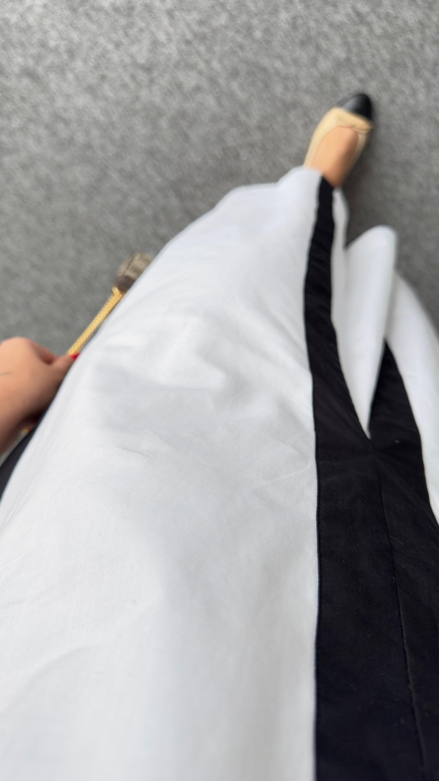 Orj Model Şerit Detaylı Beyaz Poplin Elbise 