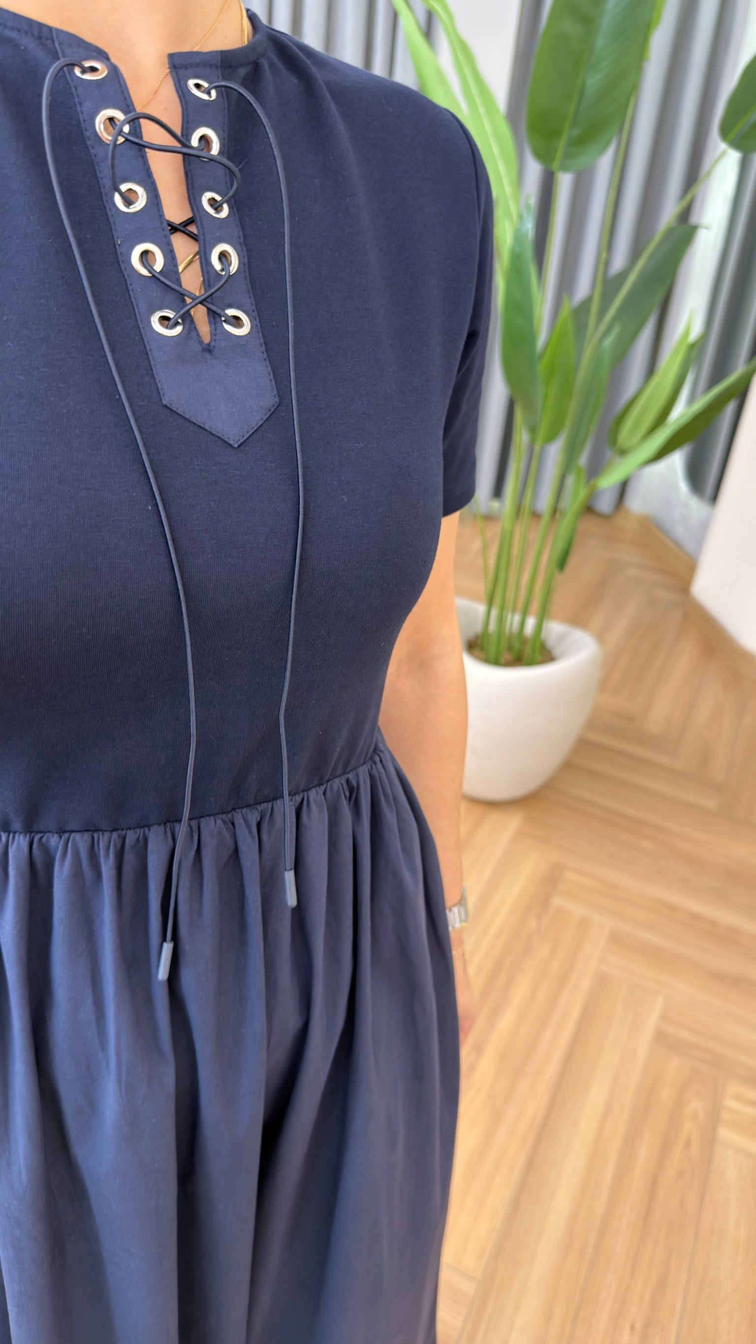Lacivert Move Poplin Garnili Basic Elbise