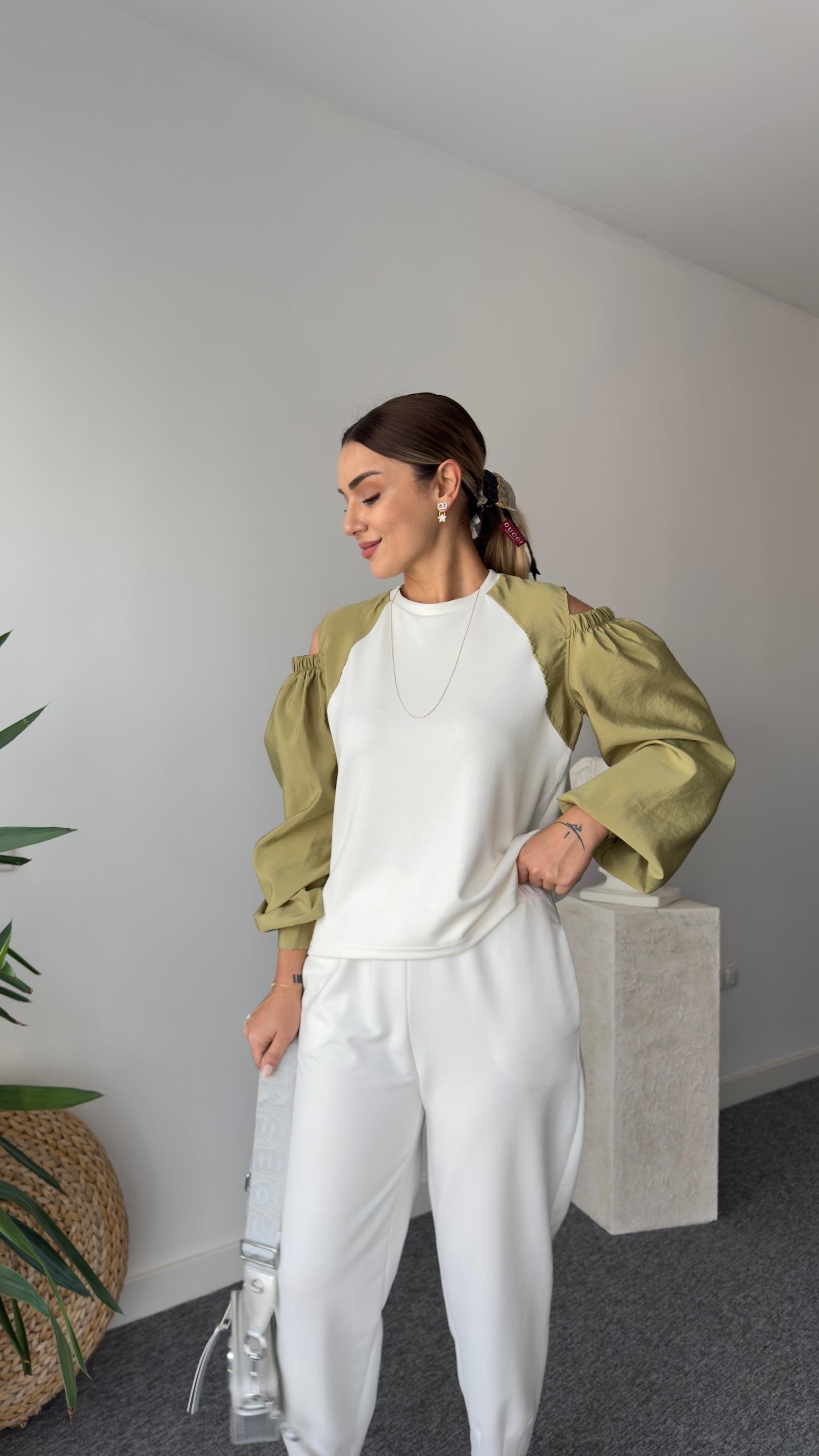 Flexi Omuz Pencereli Beyaz Modal Sweat