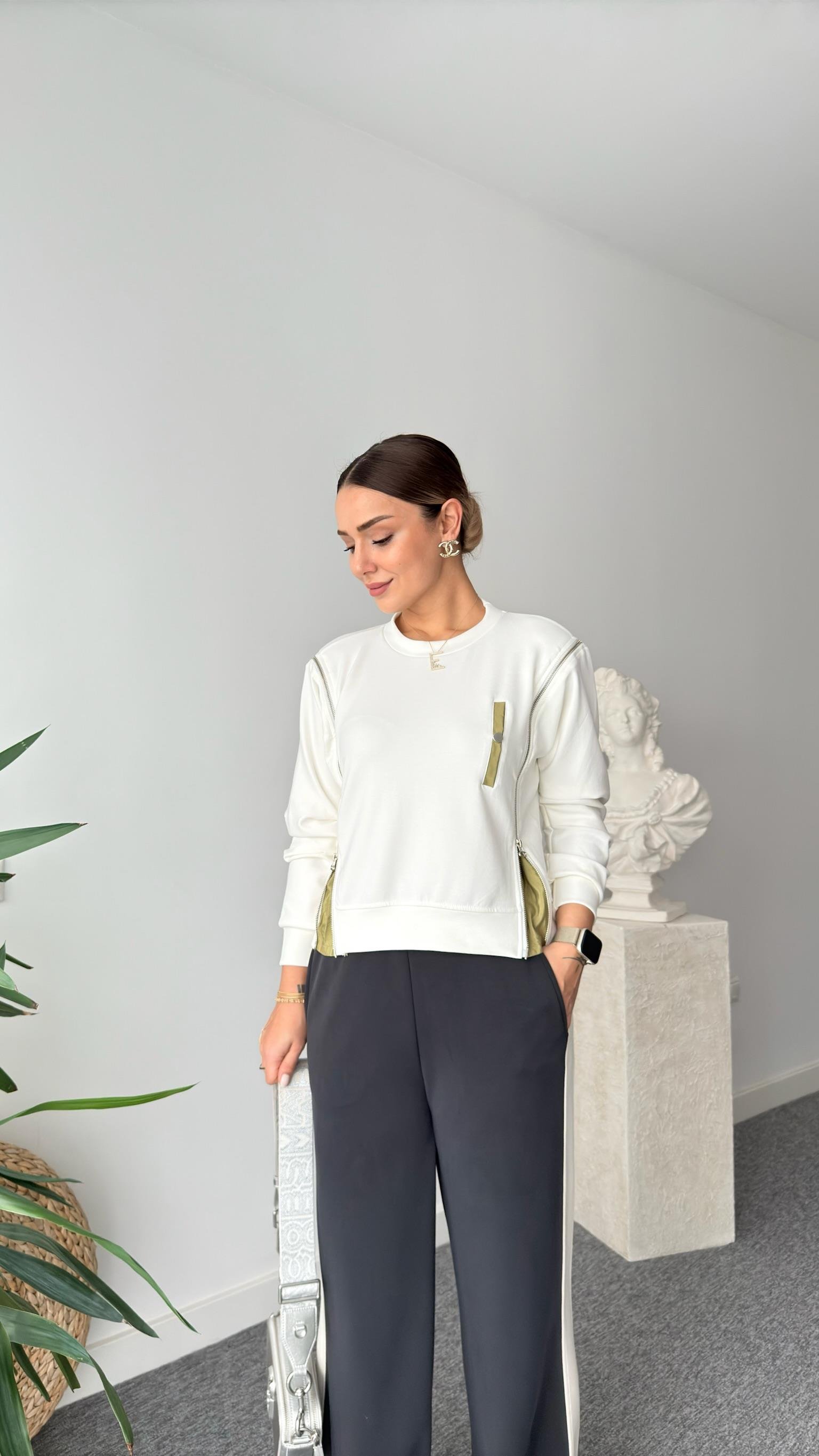 Blasi Fermuar Detaylı Beyaz Modal Sweat
