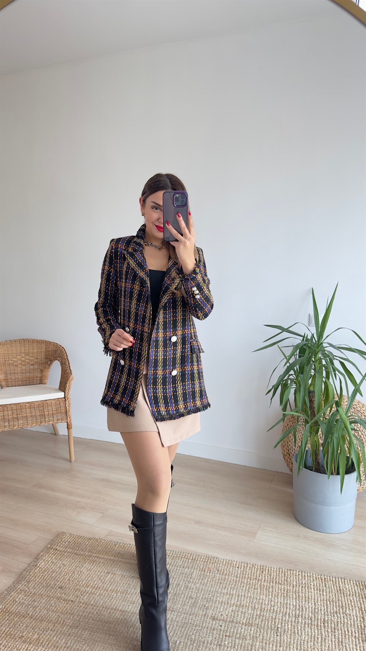 Püsküllü Renkli Blazer Ceket