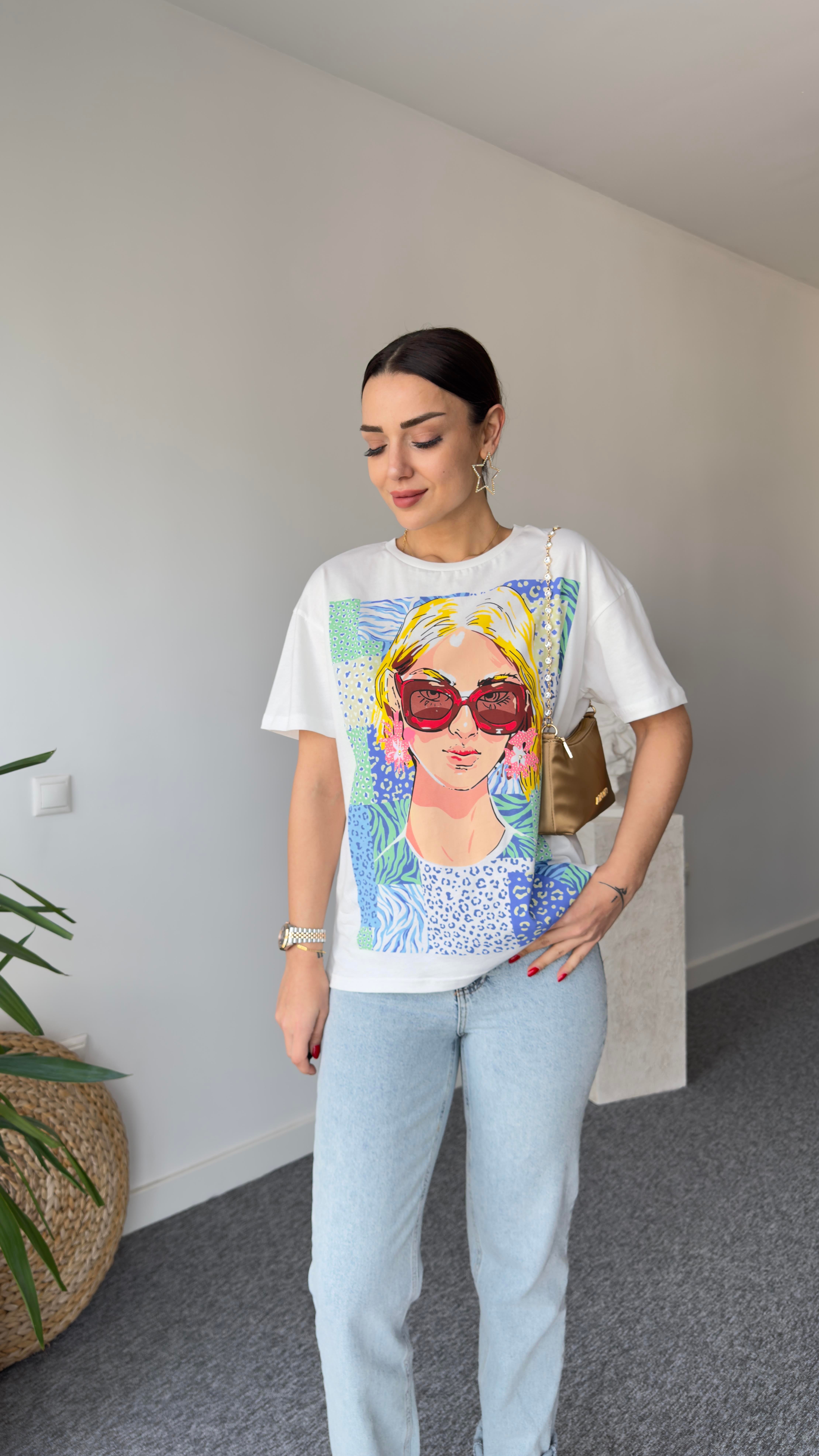 Cled Renkli Kız Baskı Tshirt