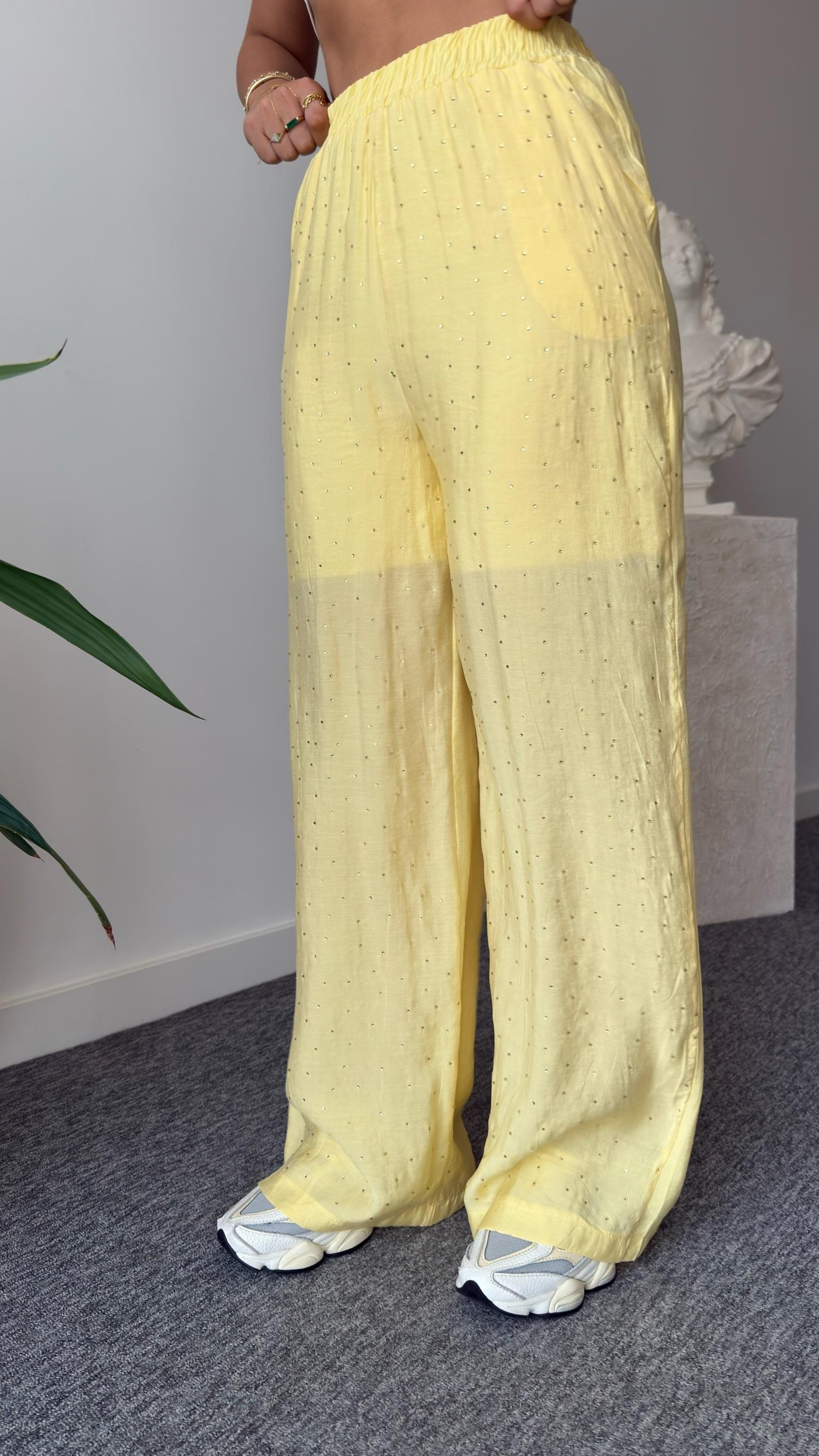 Sarı Rafto Taş Detaylı Yelek Pantolon Takım