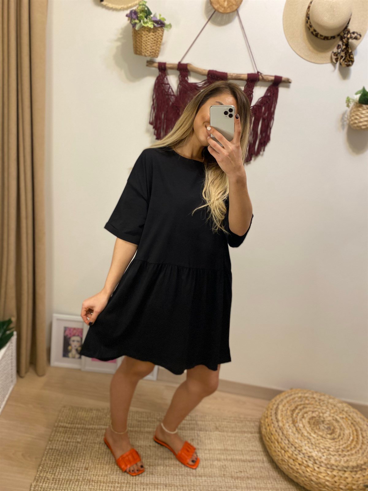 Siyah Duble Kol Elbise