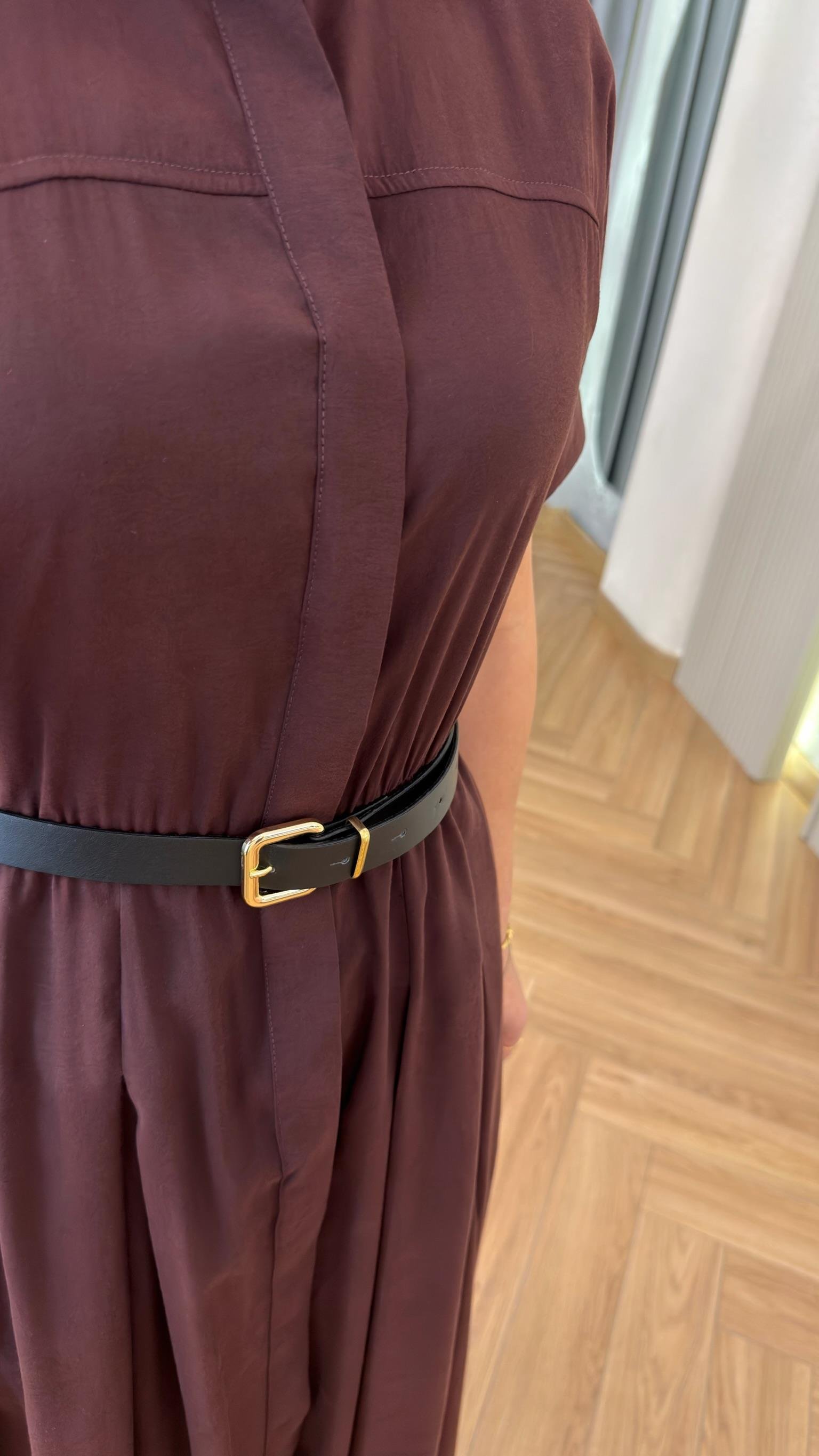 Bordo Swella Kısa Kol Kemerli Elbise 