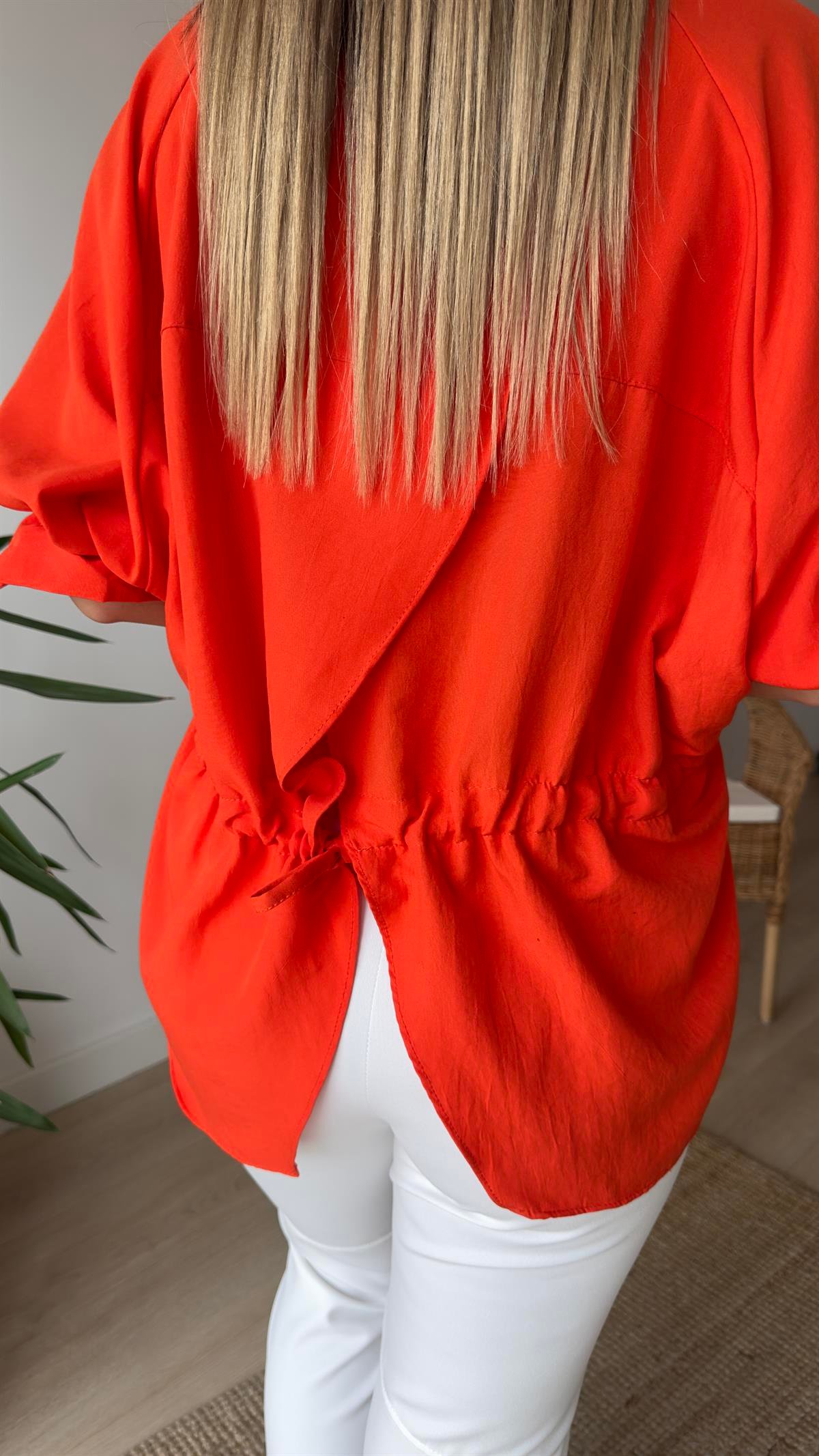 Sırtı Çapraz Detay Turuncu Bluz