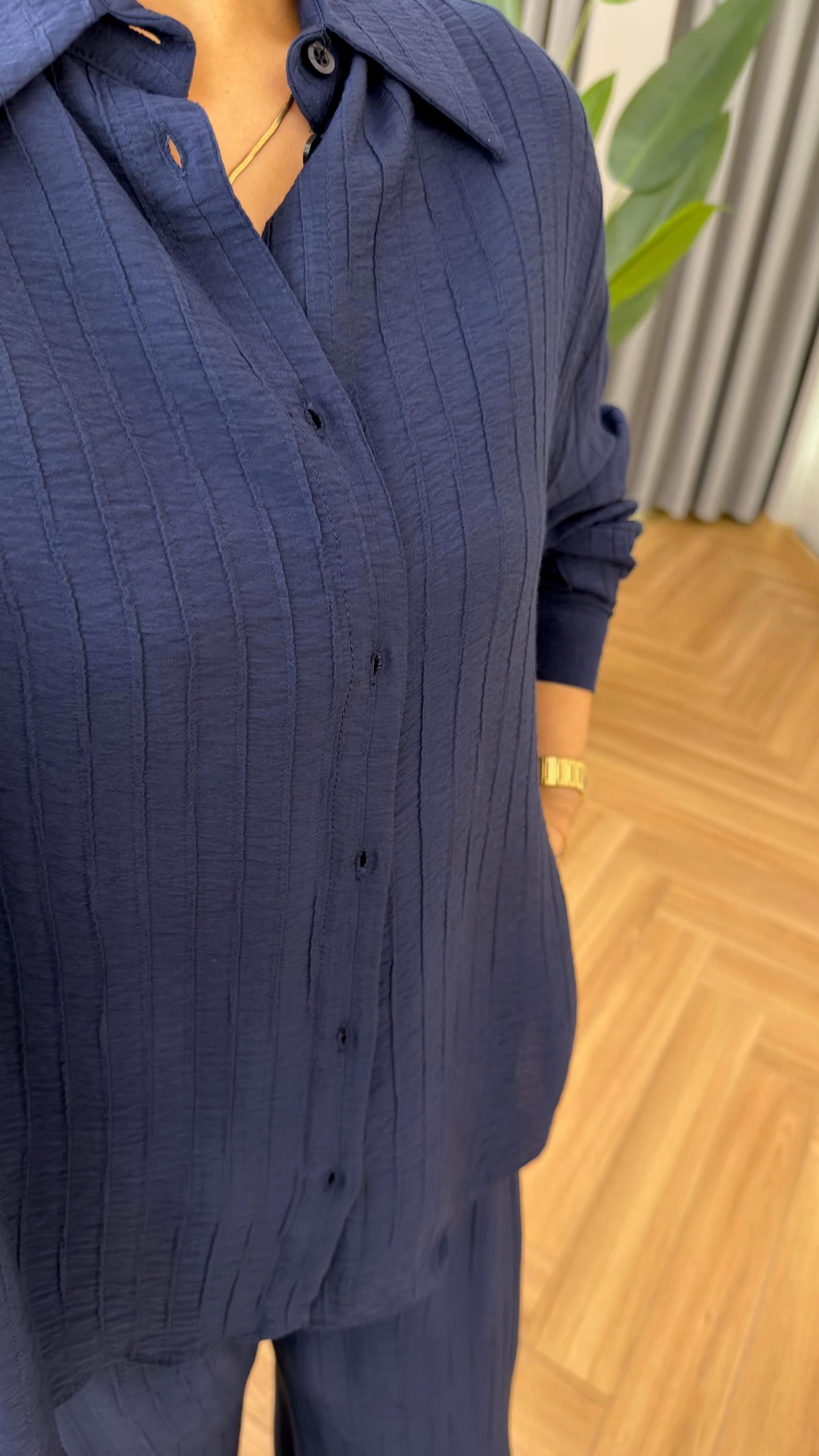 Lacivert Corrina Dokulu Gömlek