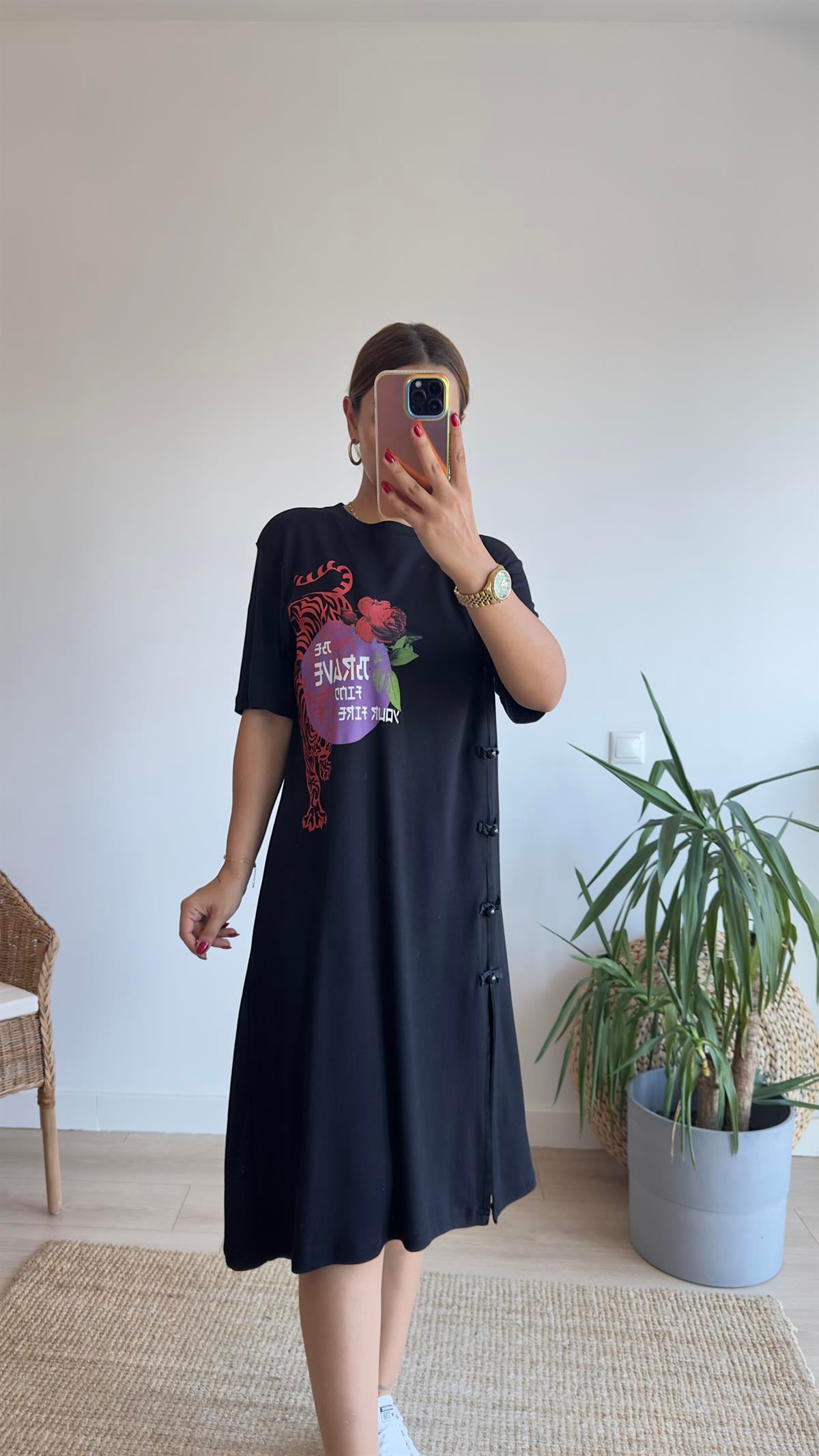 Risel Marka Model Baskılı Elbise 