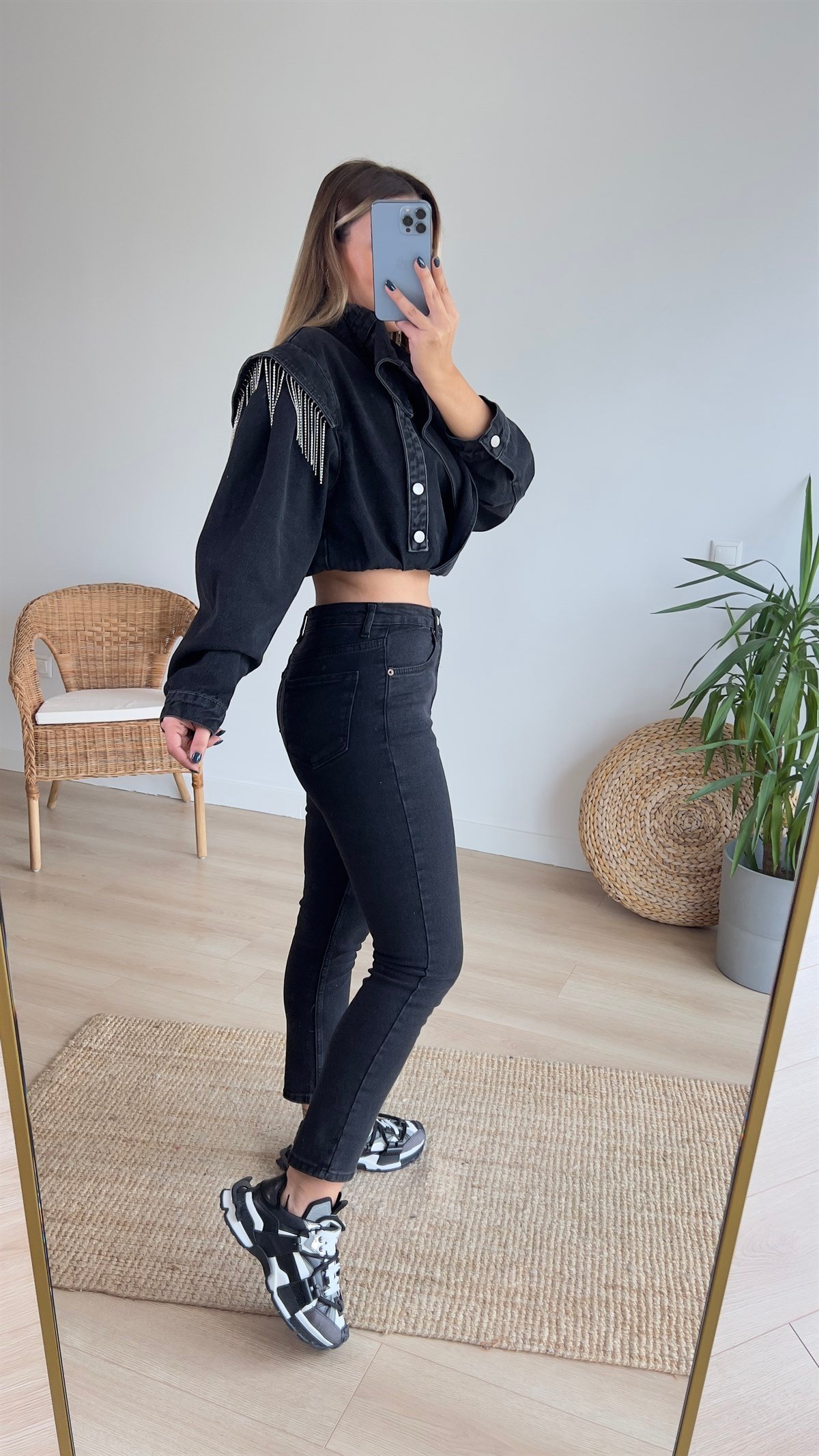 Yıkamalı Antrasit Boyfit Jean