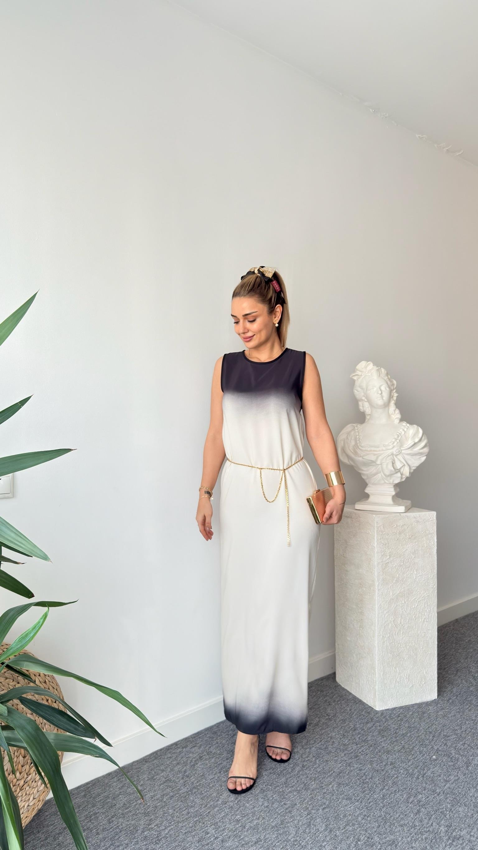 Adio Orj Model Siyah Beyaz Elbise 