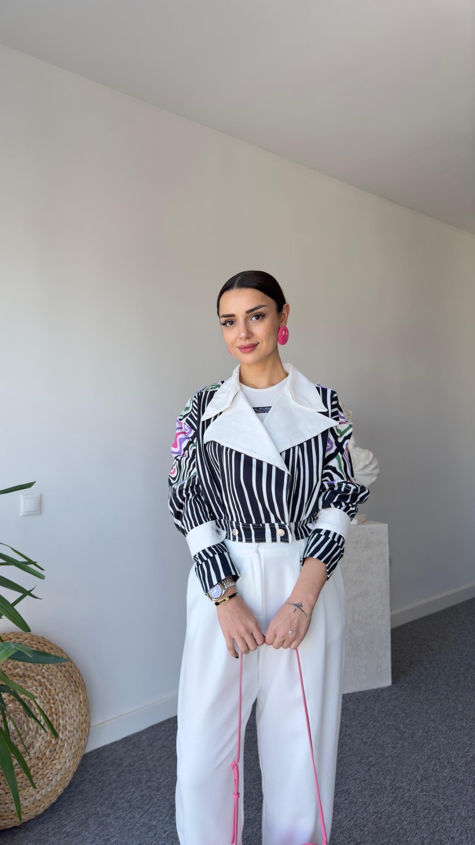 Tori Sırtı Püsküllü Tasarım Zebra Desen Ceket