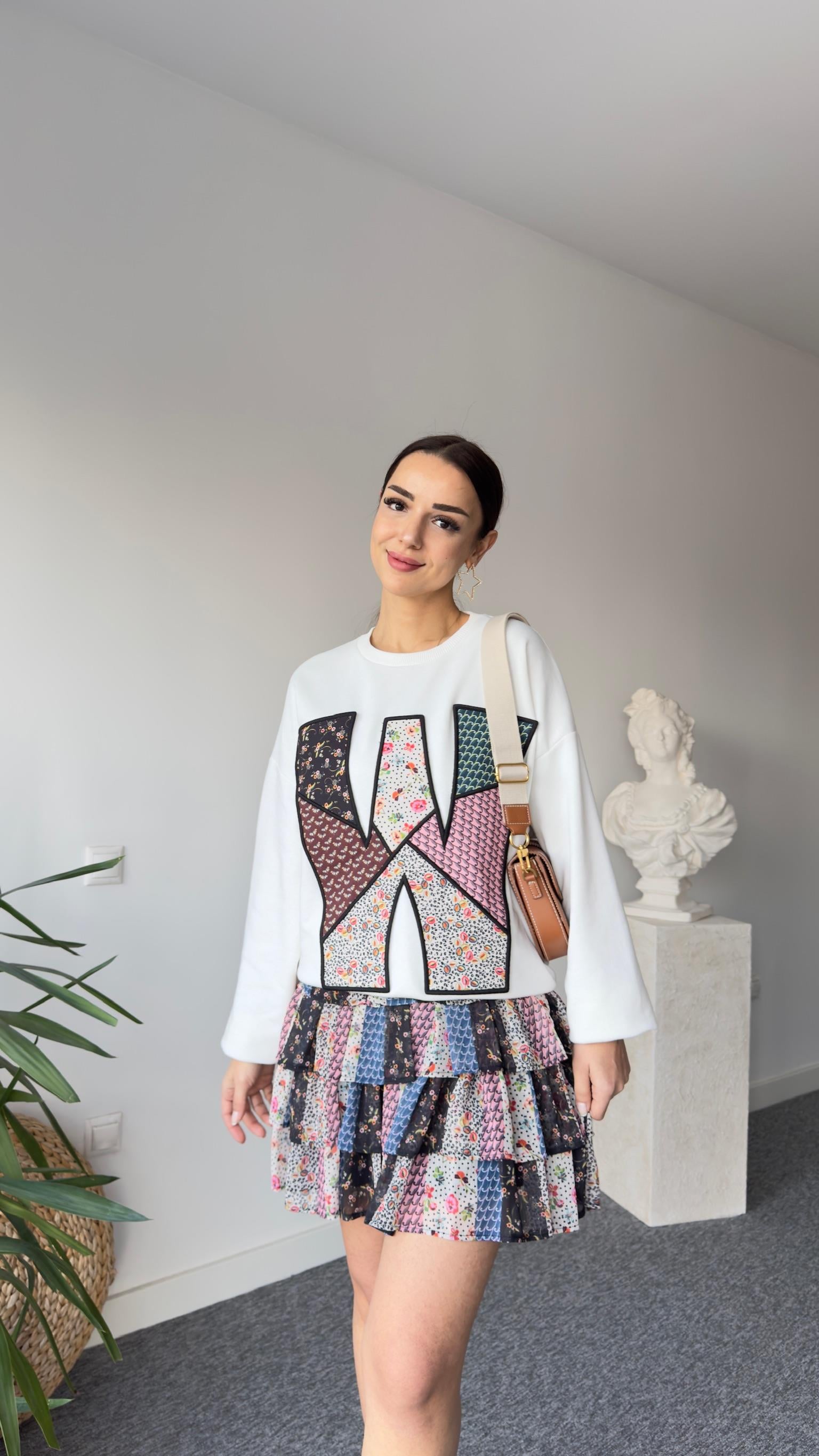 W Harf Baskı Beyaz Sweatshirt