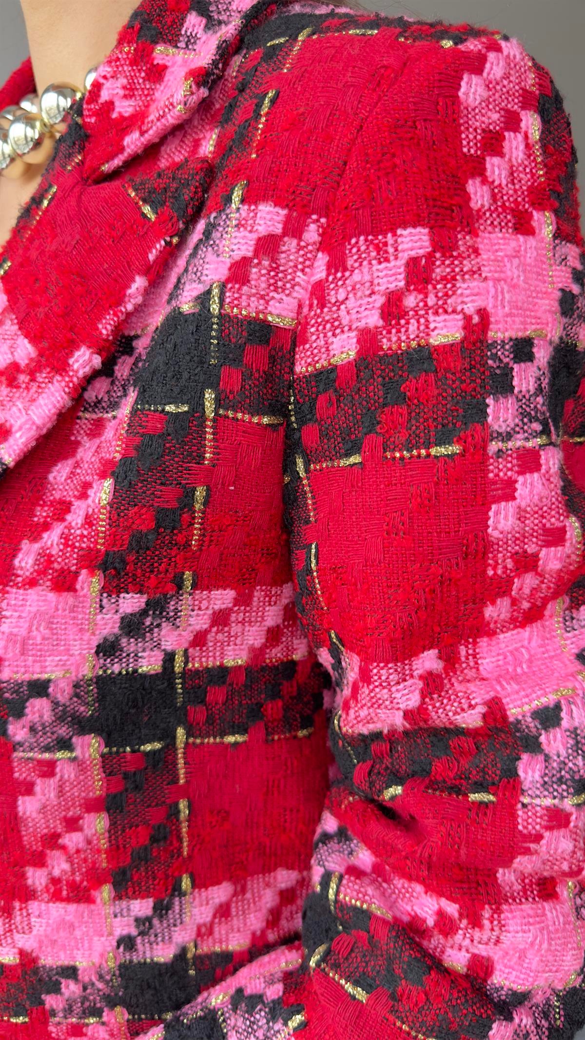 Kırmızı Pembe Renk Geçişli Blazer Ceket