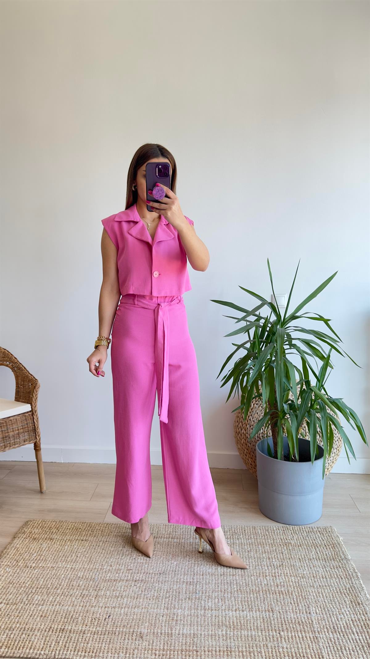 Moylo Keten Tasarım Pembe Tulum