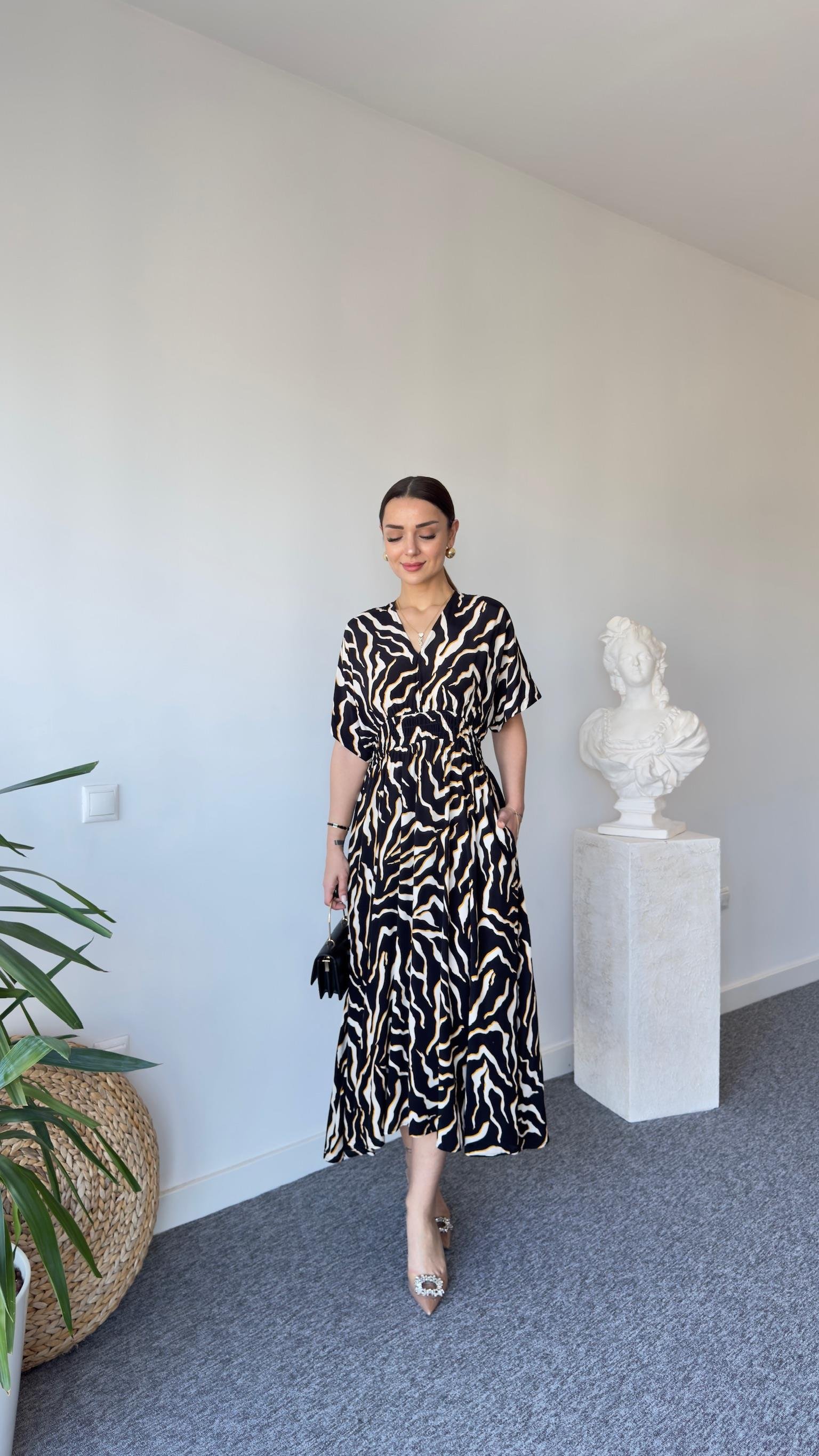 Kahve Renk Geçişli Zebra Desen Elbise 