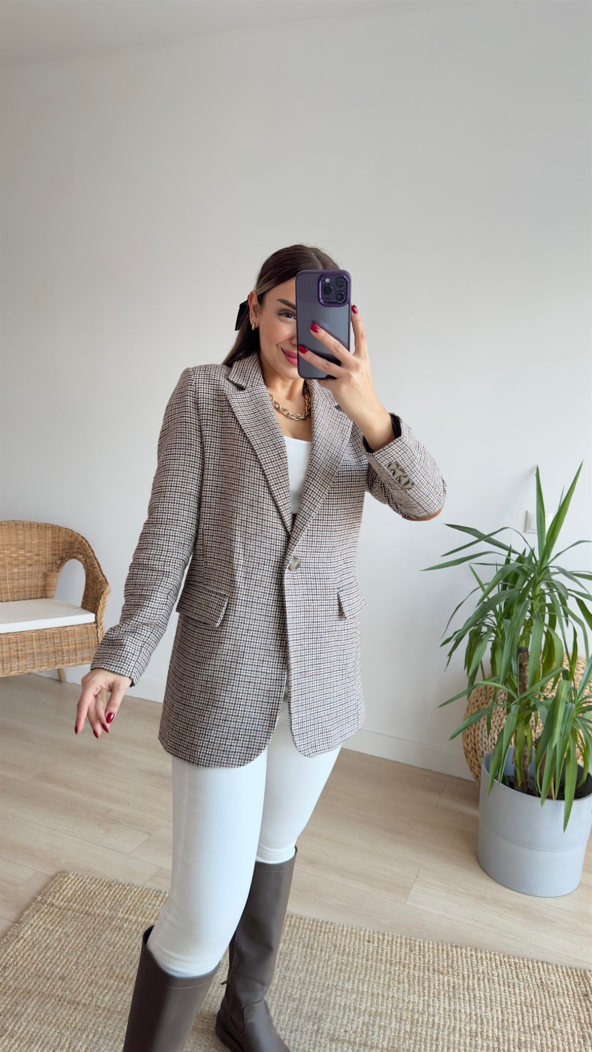 Kolları Yamalı Kahve Blazer Ceket