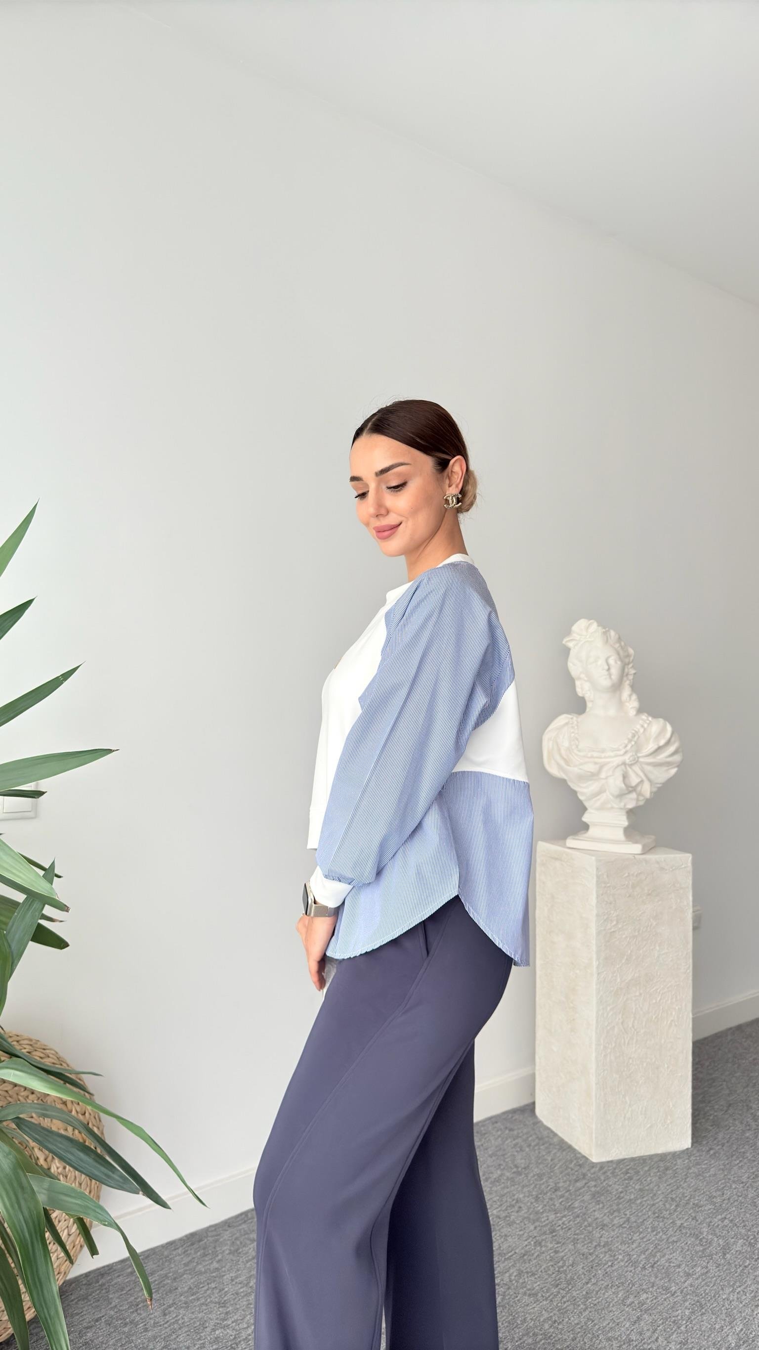 Beyaz Poplin Garnili Modal Sweat