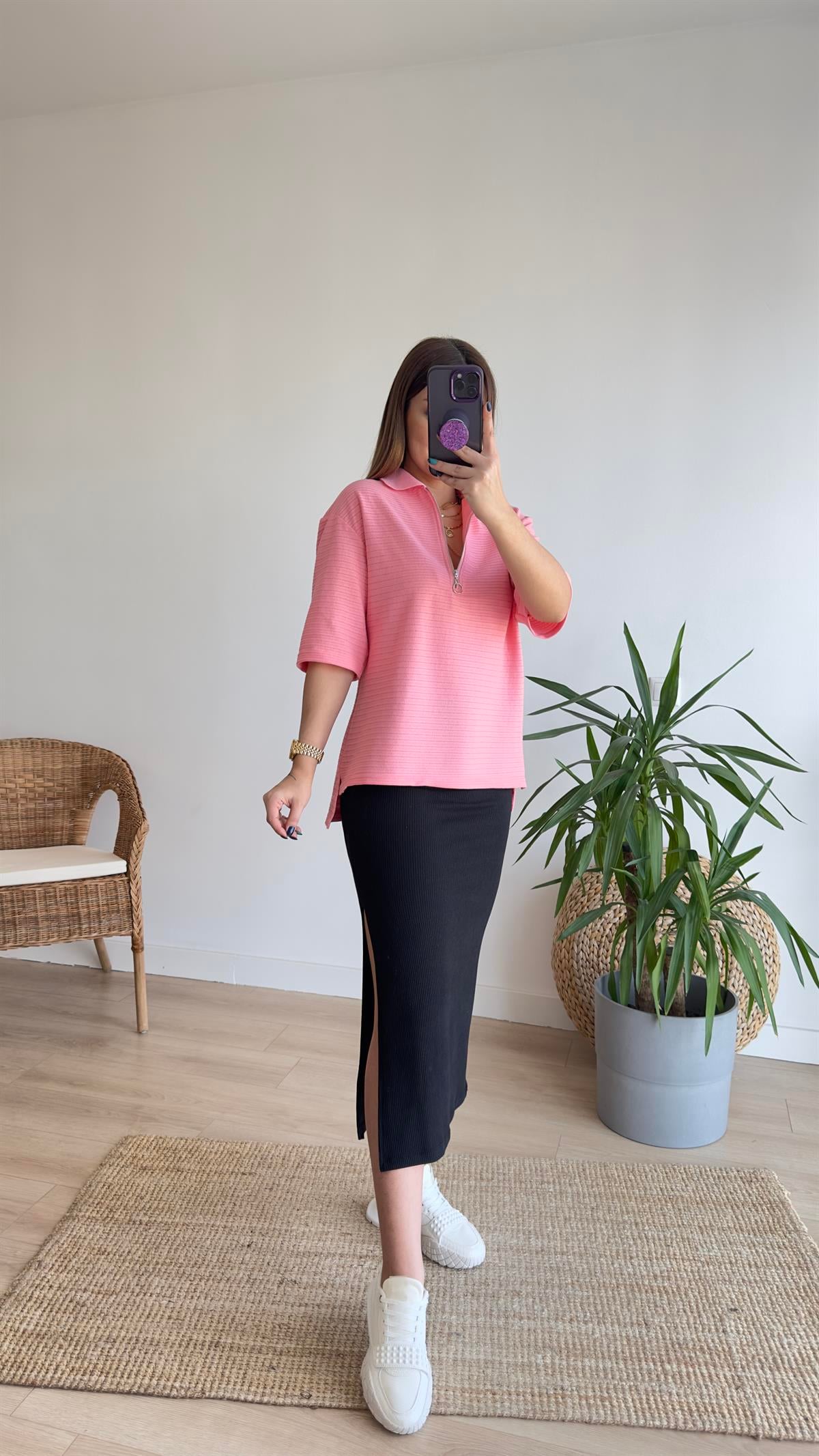Polo Yaka Pembe Kısa Kol Triko