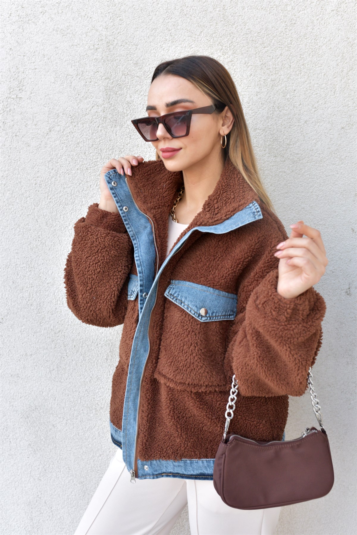 Kot Detaylı Kahve Teddy Mont