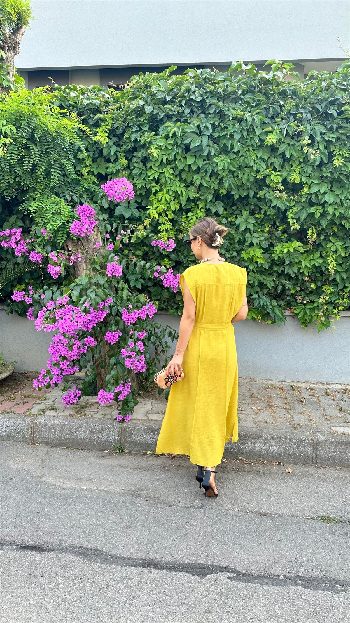 Orijinal Model Düğme Detaylı Uzun Elbise 