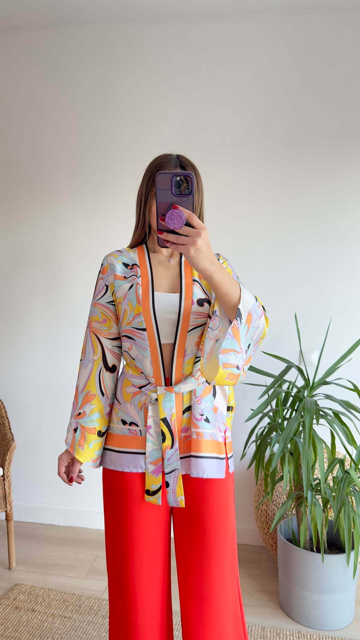 Muyika Renkli Saten Kimono Ceket