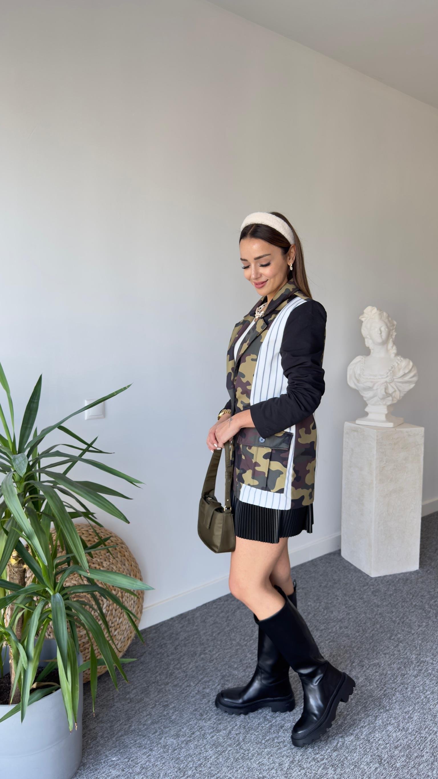 Kamuflaj Detay Tasarım Blazer Ceket