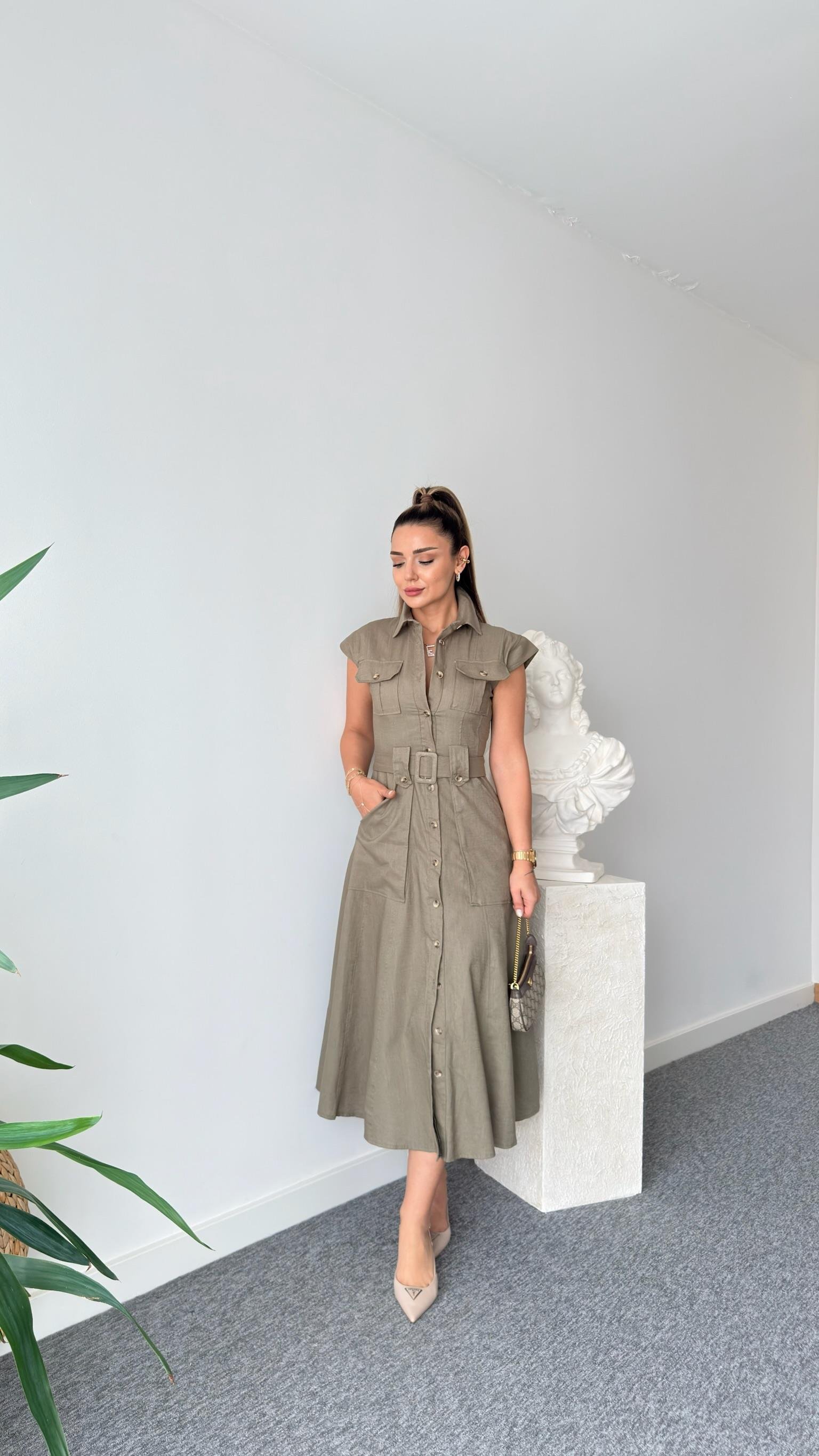 Haki Lonel Marka Model Keten Elbise 